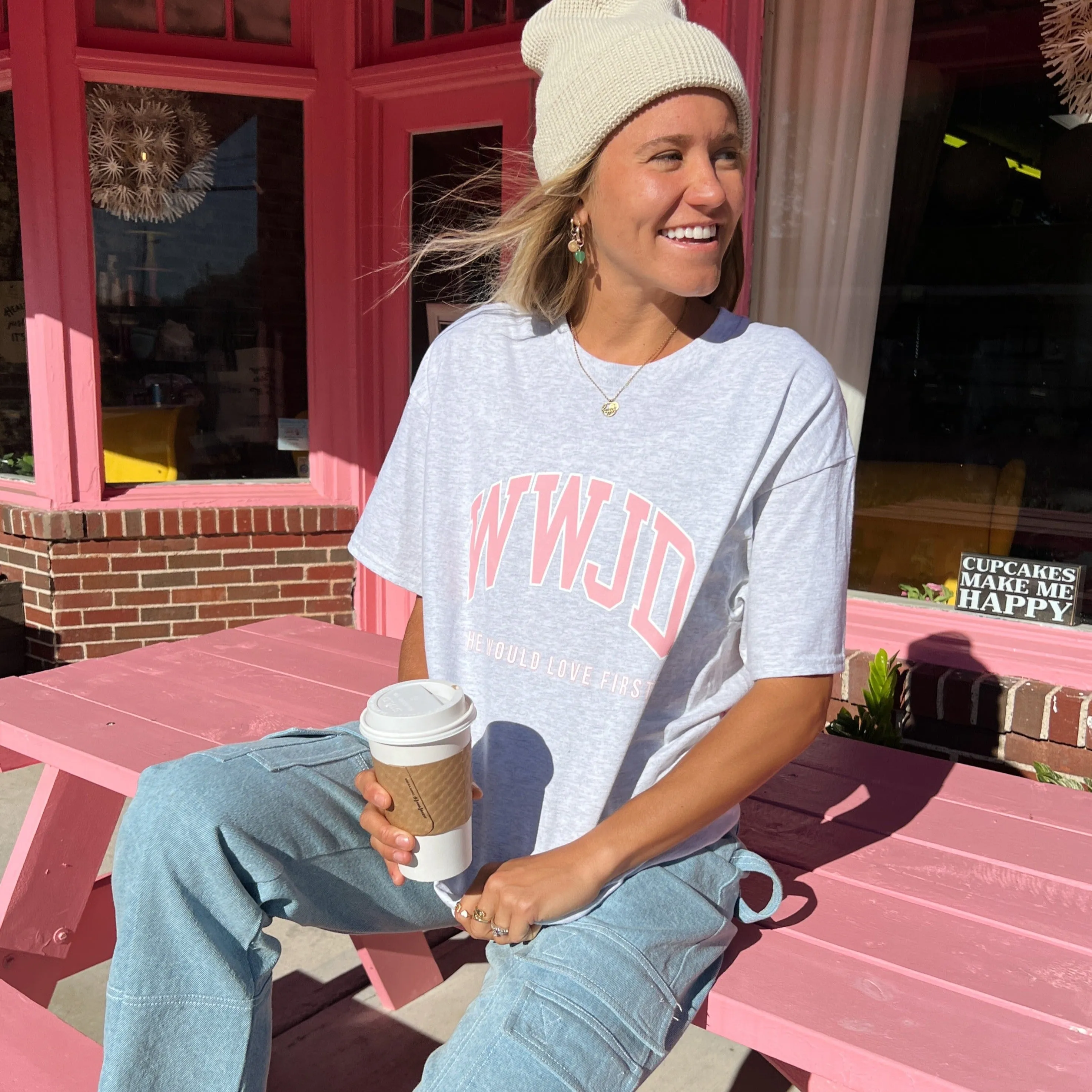 RESTOCKED! | PINK PASTEL "WWJD UNIVERSITY" TEE sold by He Would Love First product image thumbnail 2