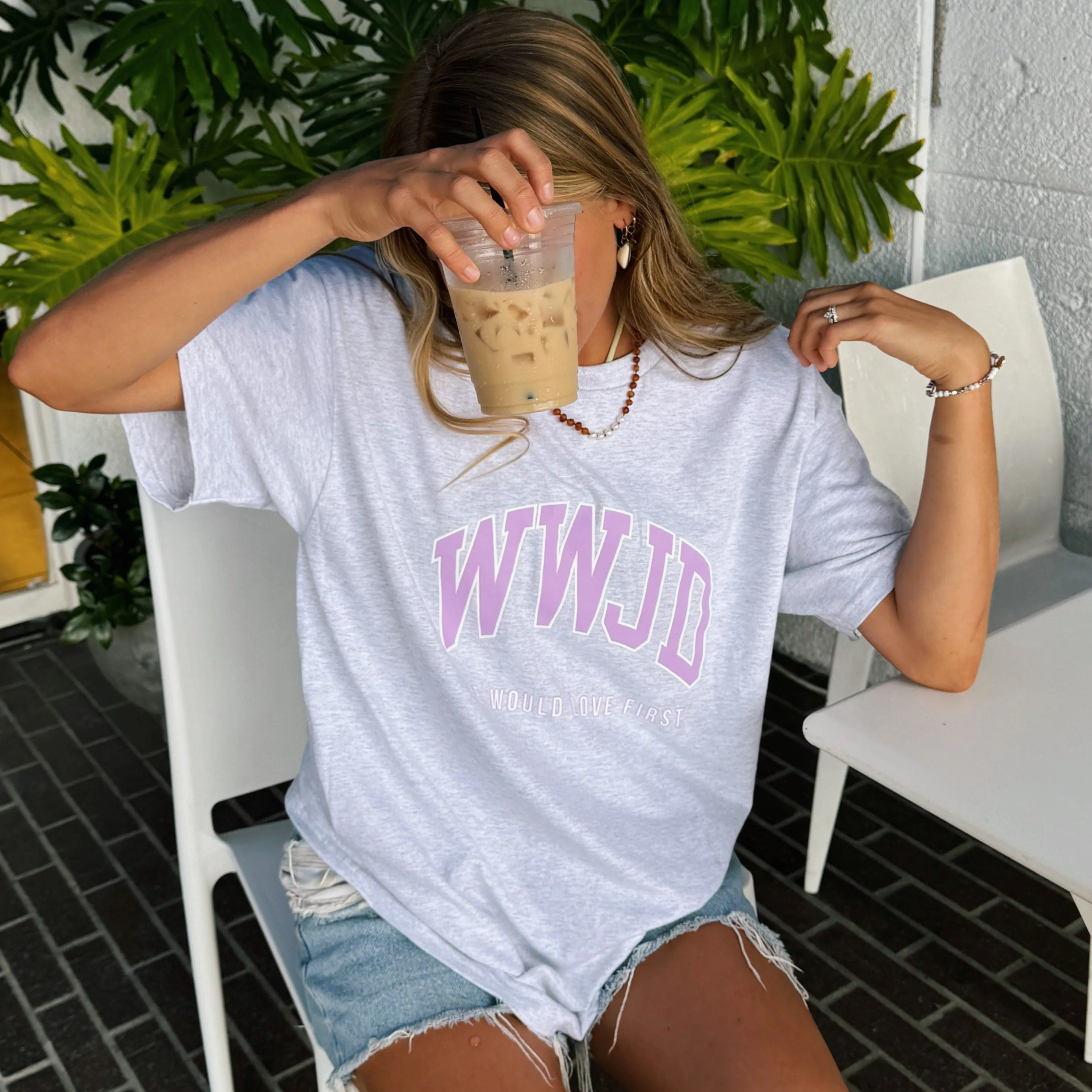 "UNIVERSITY" TEE | ASH / ORCHID sold by He Would Love First product image thumbnail 2