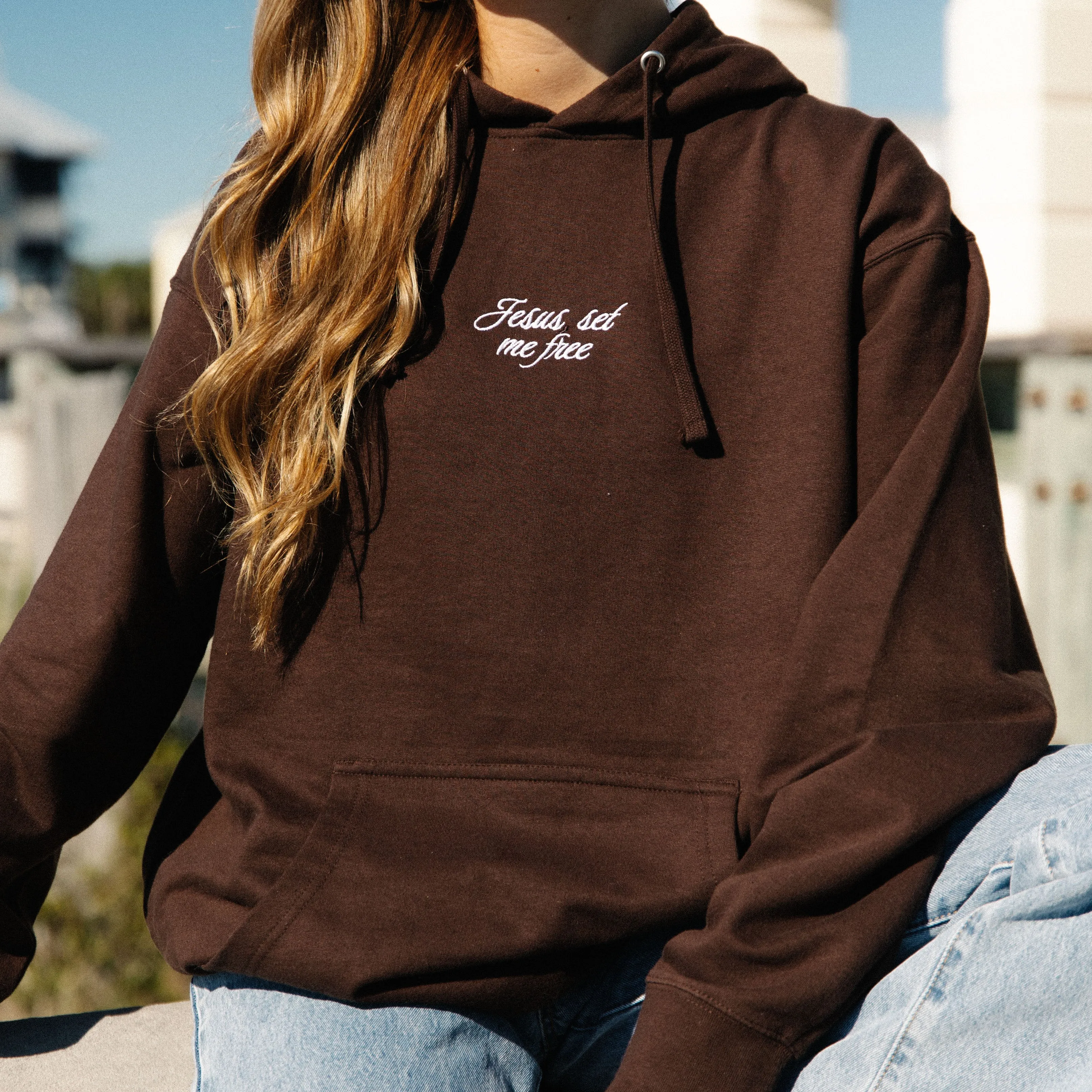 NEW! | "JESUS SET ME FREE" PREMIUM EMBROIDERED HOODIE | BROWN sold by He Would Love First product image thumbnail 2