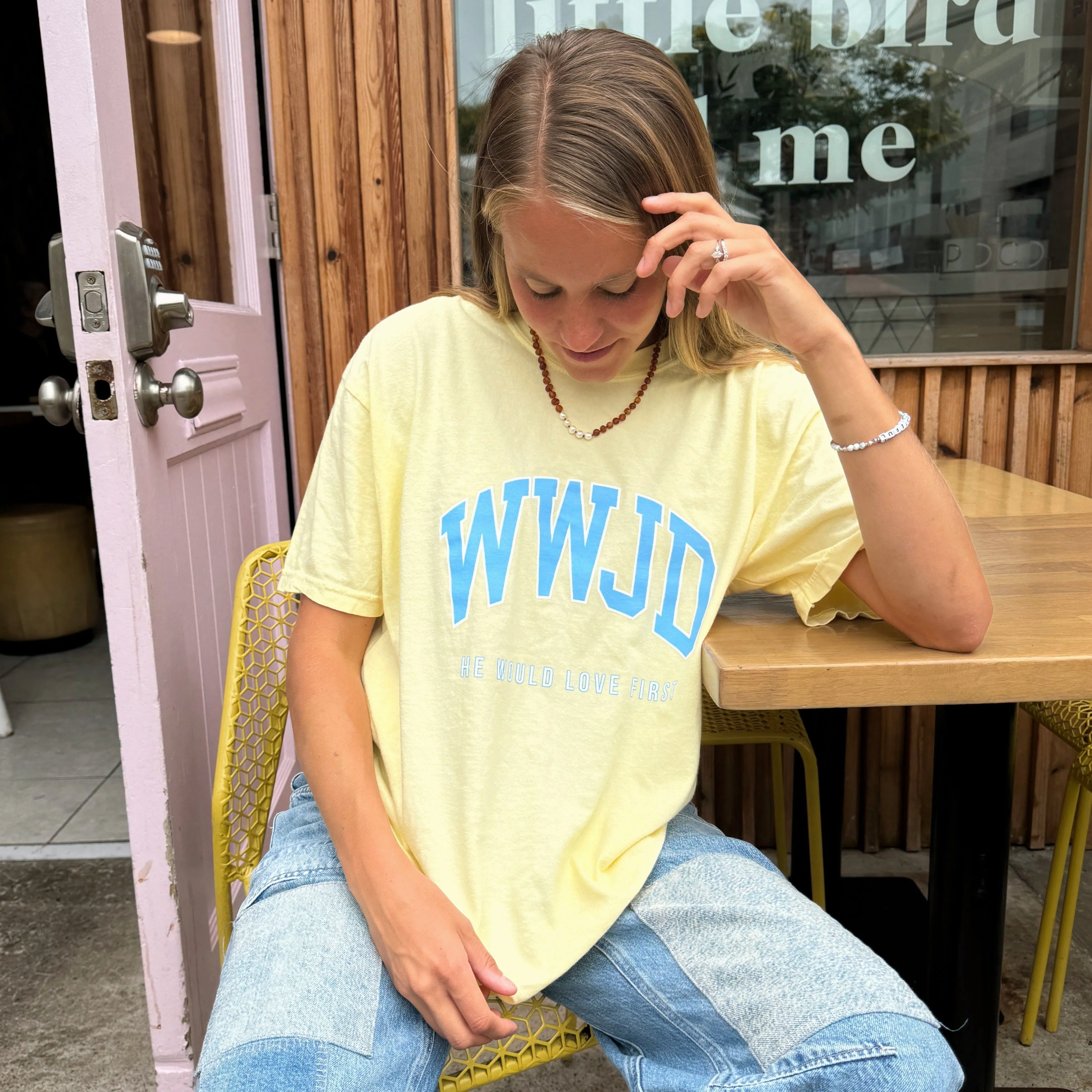 "UNIVERSITY" PREMIUM COMFORT COLOR TEE | BANANA sold by He Would Love First product image thumbnail 2