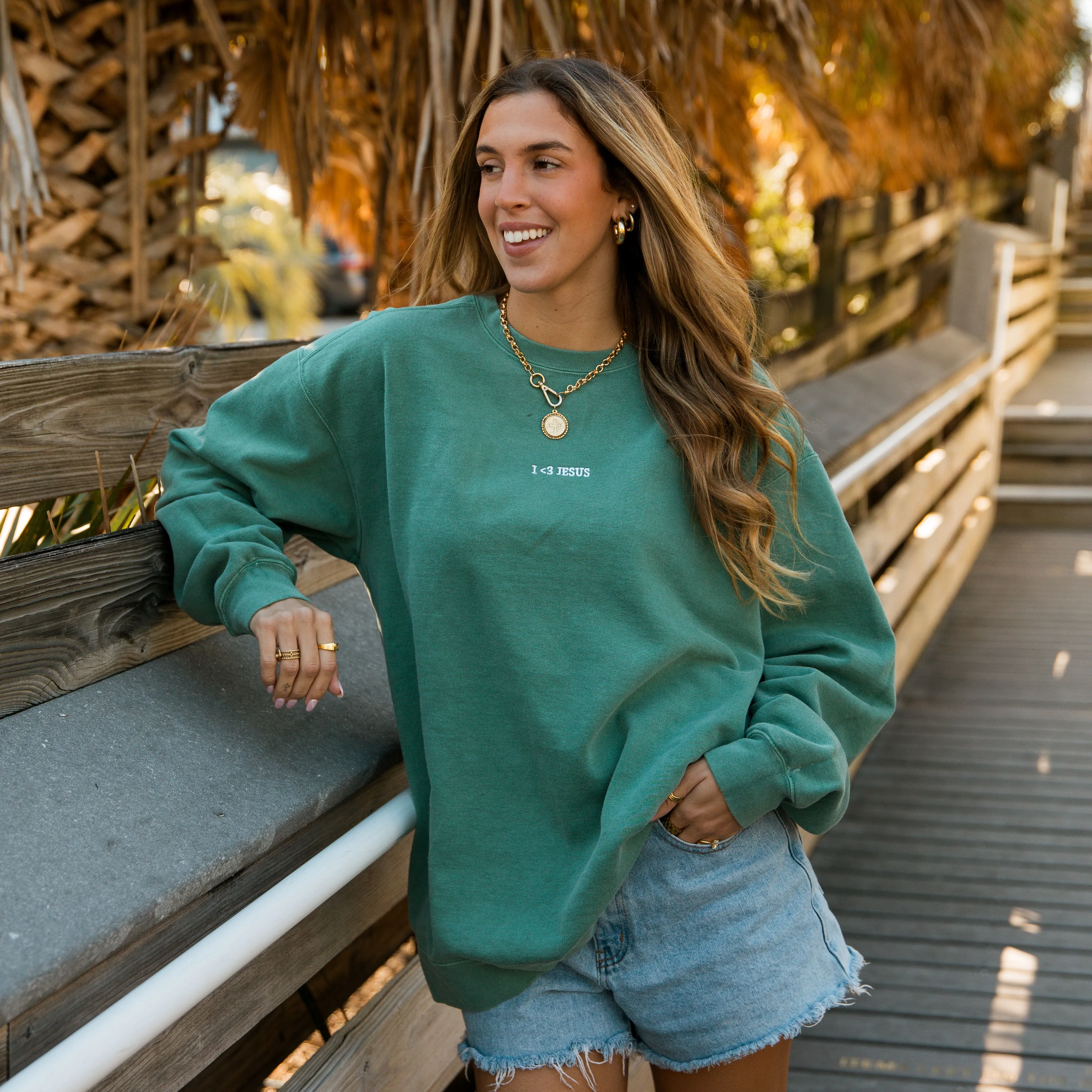 NEW! | "I <3 JESUS" PREMIUM COMFORT COLOR CREW | GREEN sold by He Would Love First product image thumbnail 3