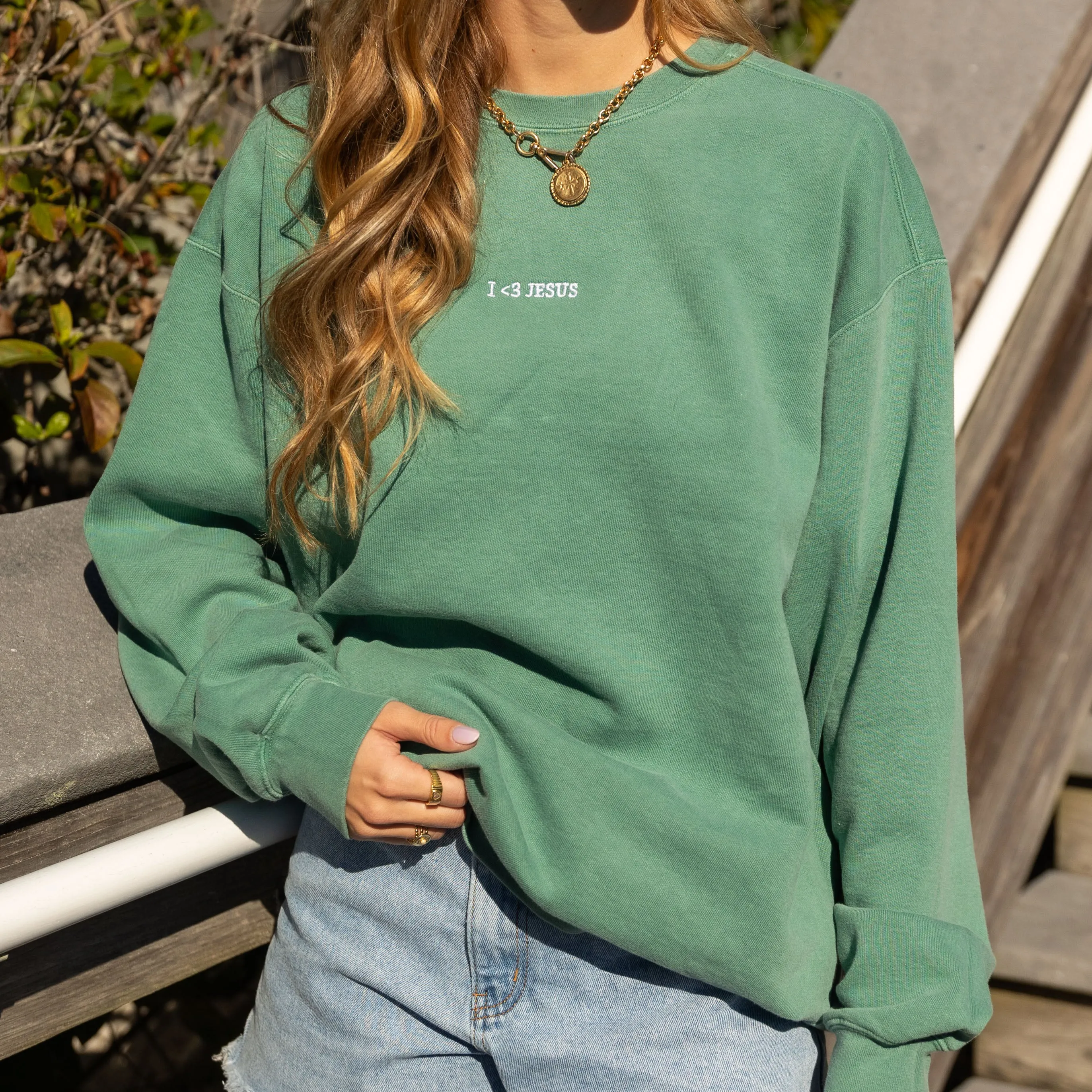 NEW! | "I <3 JESUS" PREMIUM COMFORT COLOR CREW | GREEN sold by He Would Love First product image thumbnail 5