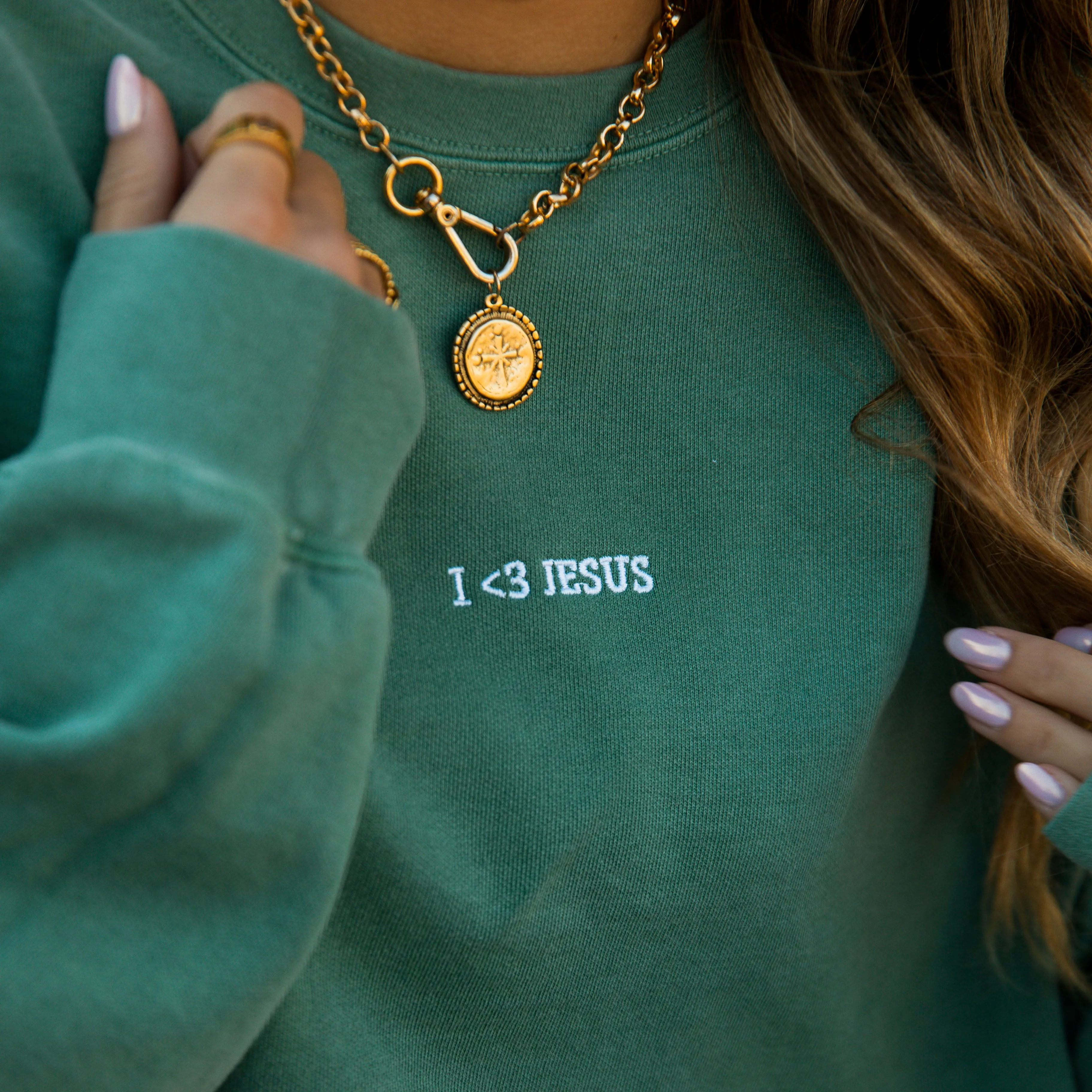 NEW! | "I <3 JESUS" PREMIUM COMFORT COLOR CREW | GREEN sold by He Would Love First product image thumbnail 2
