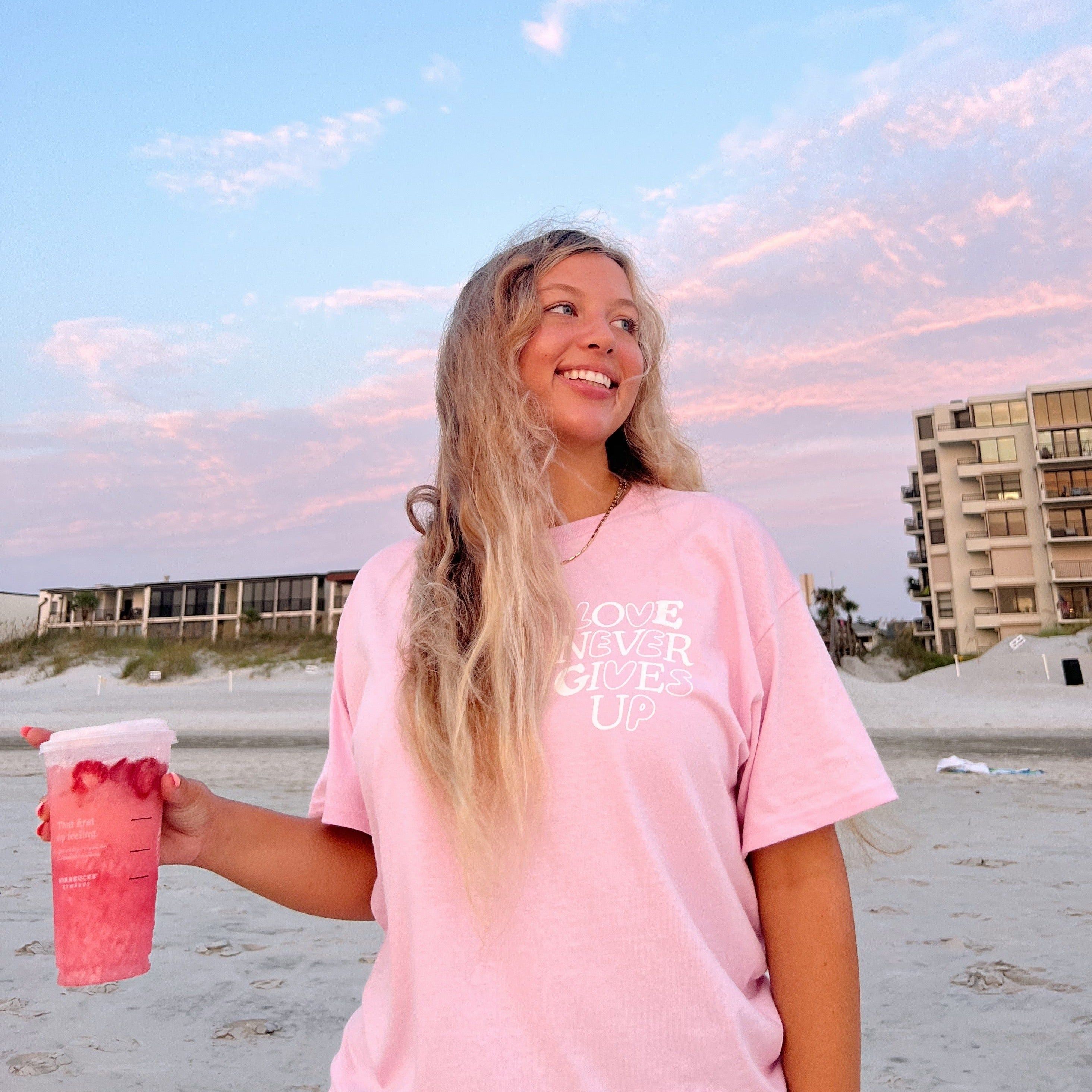 NEW! | "LOVE NEVER GIVES UP" BUBBLE TEE | PINK sold by He Would Love First product image thumbnail 2