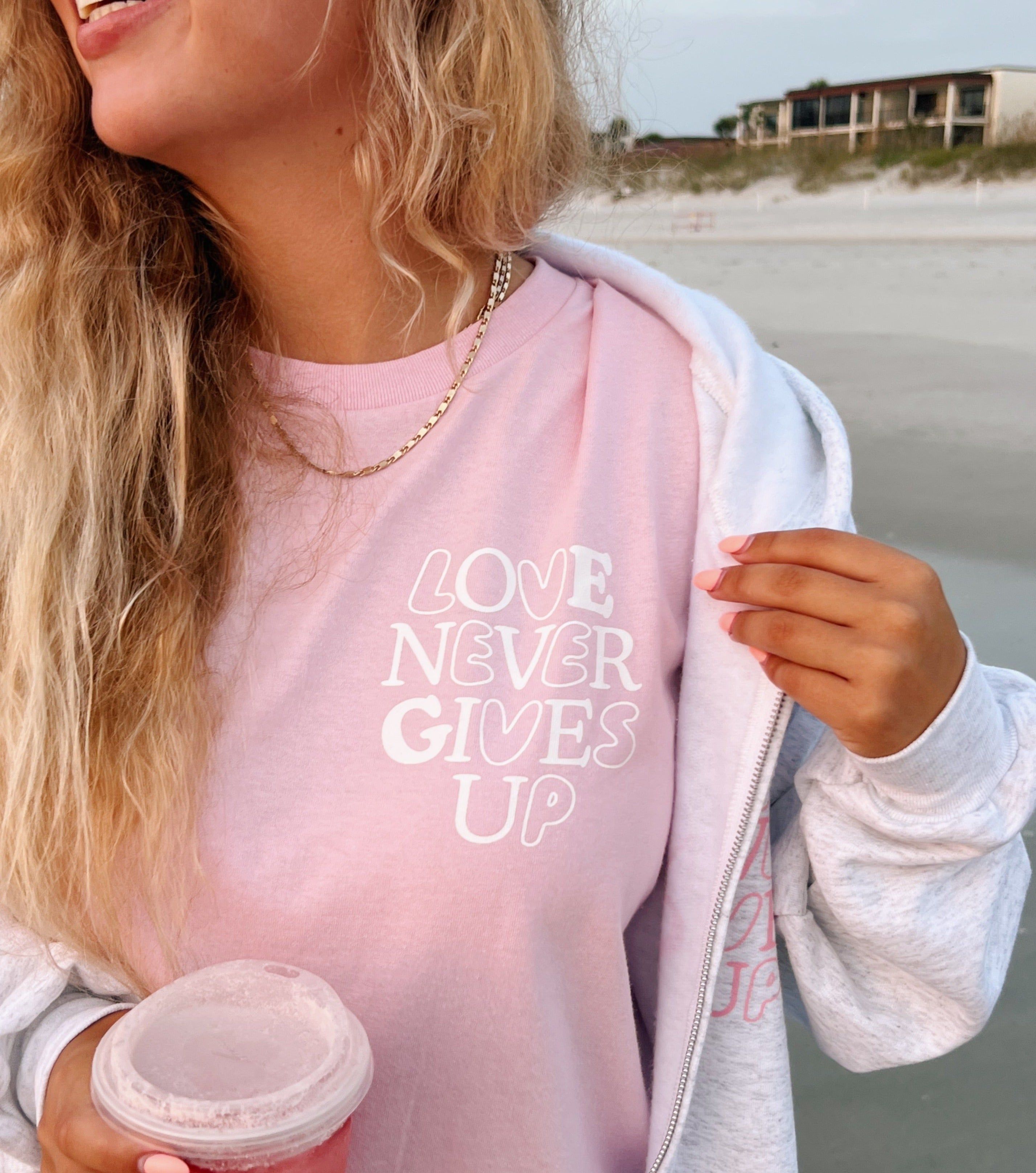 NEW! | "LOVE NEVER GIVES UP" BUBBLE TEE | PINK sold by He Would Love First product image thumbnail 3