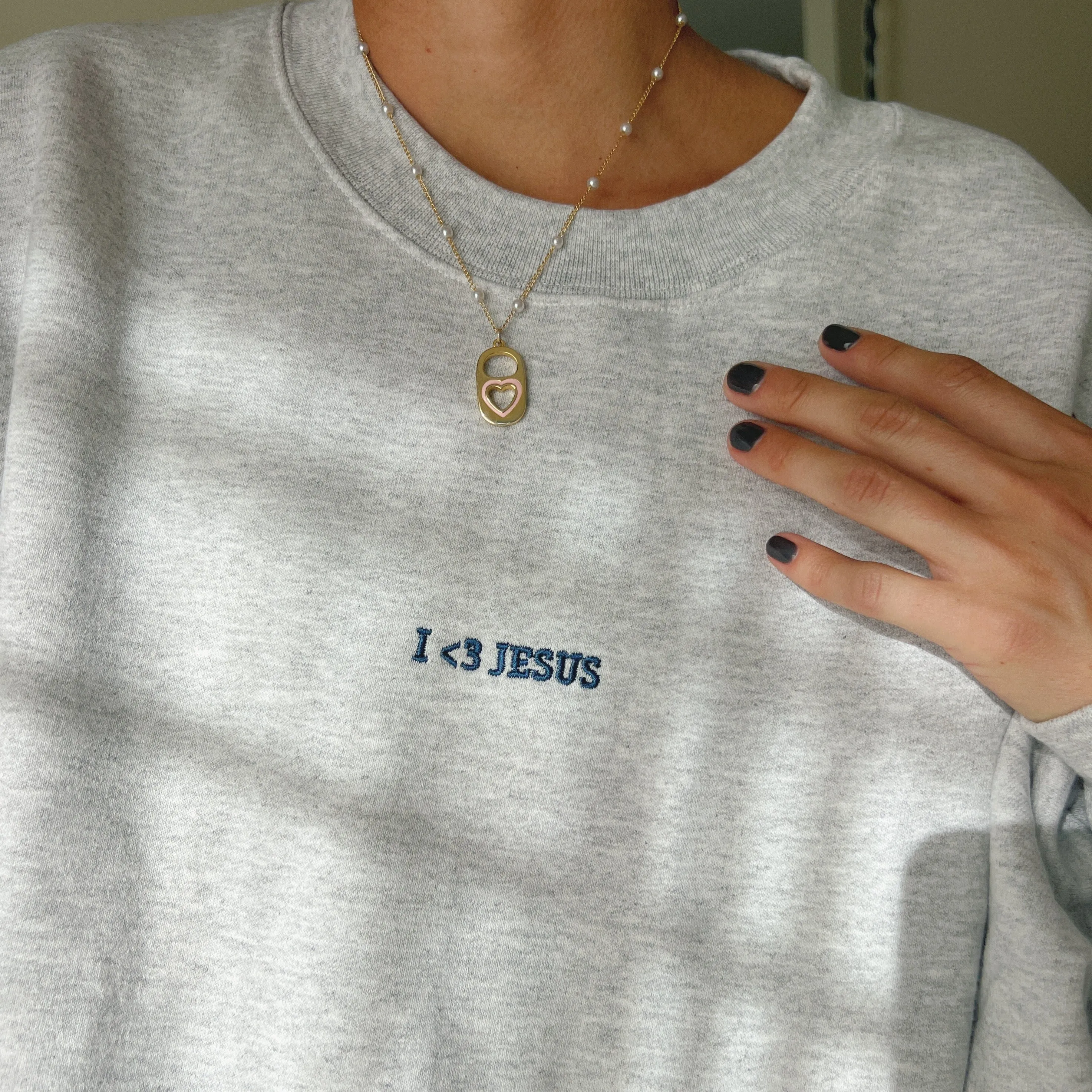 TOP SELLER! | "I <3 JESUS" PREMIUM EMBROIDERED CREWNECK | ASH sold by He Would Love First product image thumbnail 2