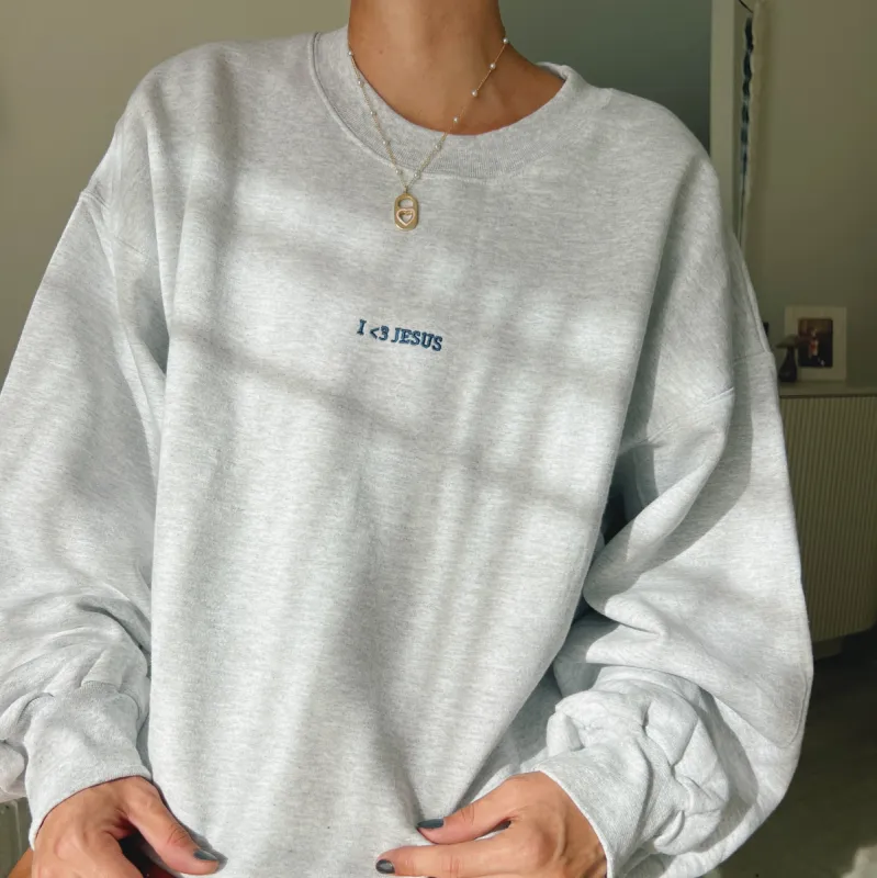 TOP SELLER! | "I <3 JESUS" PREMIUM EMBROIDERED CREWNECK | ASH sold by He Would Love First