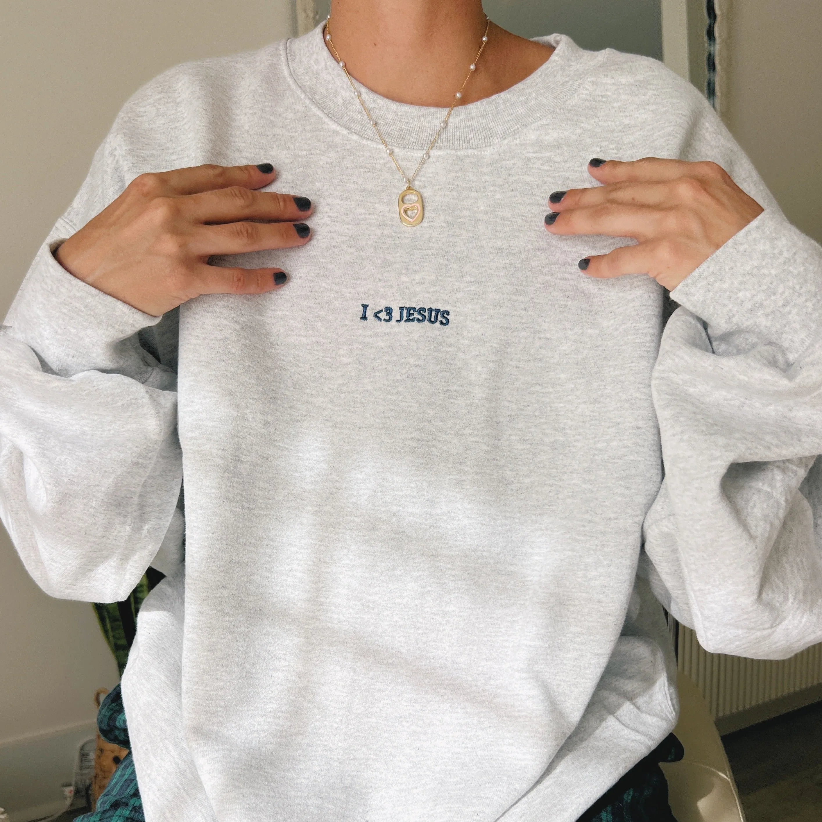 TOP SELLER! | "I <3 JESUS" PREMIUM EMBROIDERED CREWNECK | ASH sold by He Would Love First product image thumbnail 3