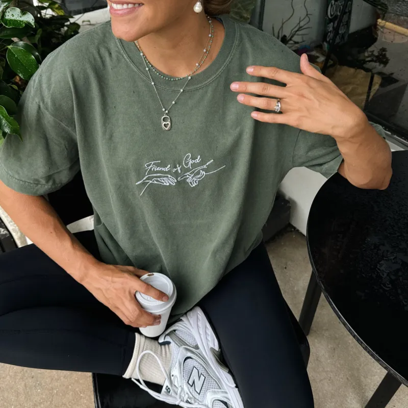 "FREIND OF GOD" EMBROIDERED COMFORT COLOR TEE | MOSS sold by He Would Love First
