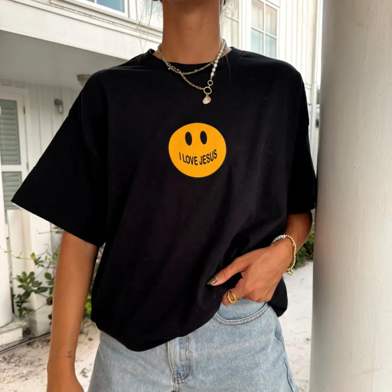 NEW! | SMILEY "I LOVE JESUS" TEE | BLACK sold by He Would Love First