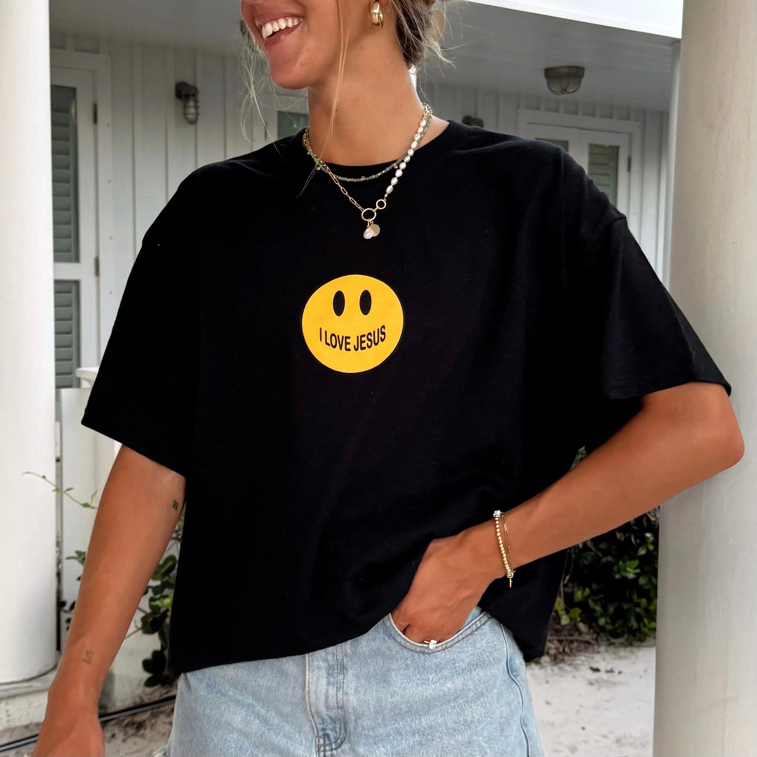 NEW! | SMILEY "I LOVE JESUS" TEE | BLACK sold by He Would Love First product image thumbnail 4