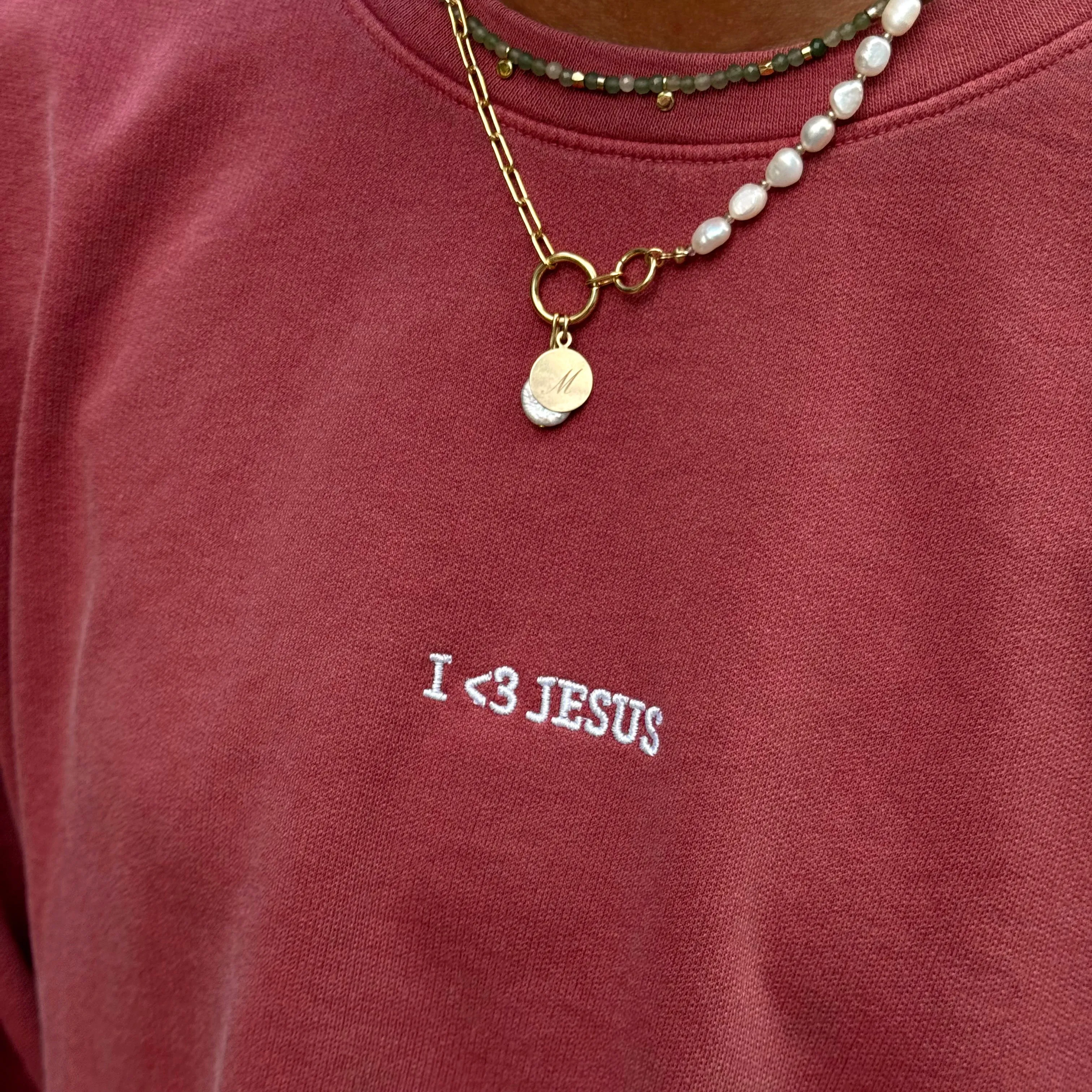 NEW! | "I <3 JESUS" PREMIUM COMFORT COLOR CREWNECK | CRIMSON sold by He Would Love First product image thumbnail 2