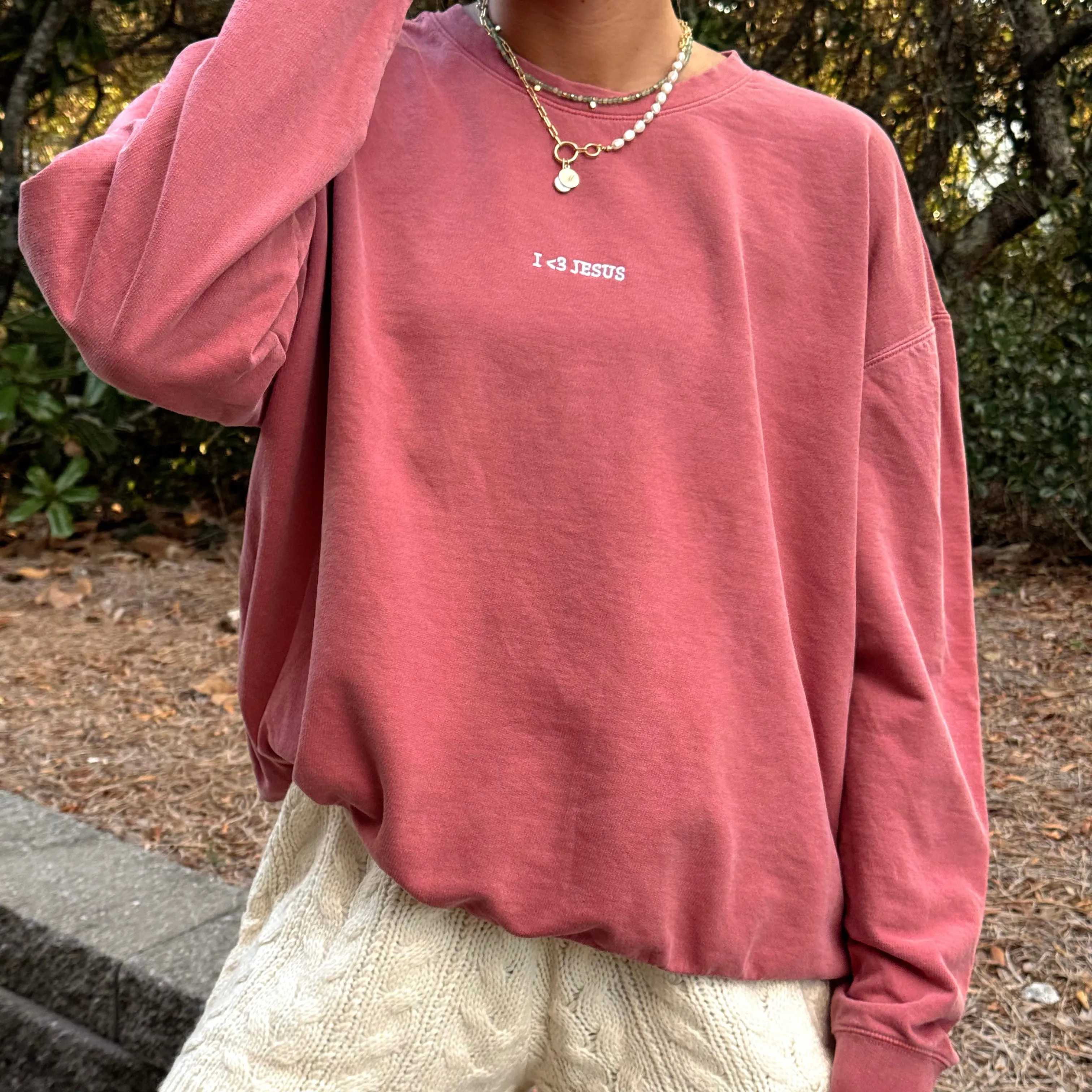 NEW! | "I <3 JESUS" PREMIUM COMFORT COLOR CREWNECK | CRIMSON sold by He Would Love First product image thumbnail 3