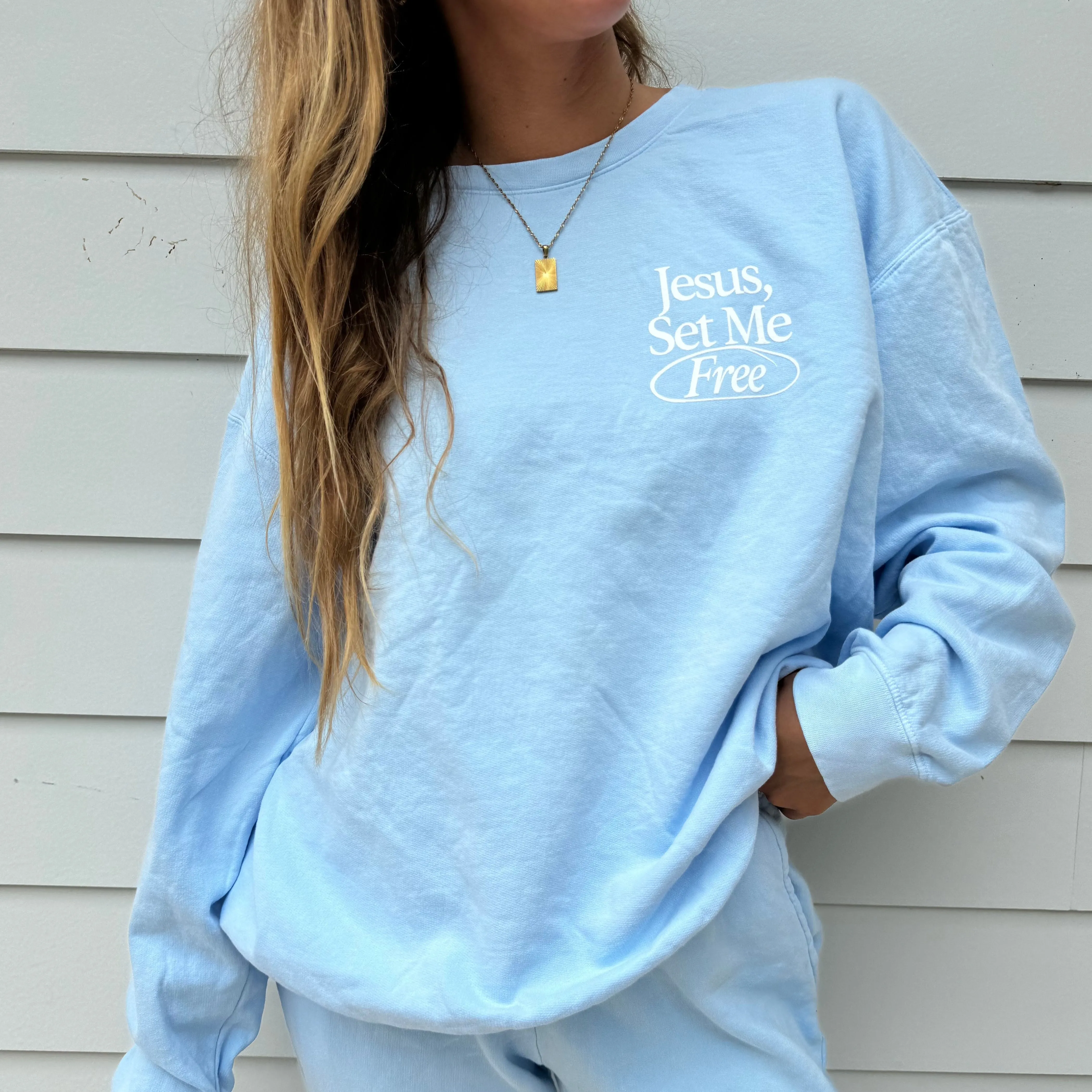 NEW! | "JESUS SET ME FREE" PREMIUM COMFORT COLOR CREWNECK sold by He Would Love First product image thumbnail 2
