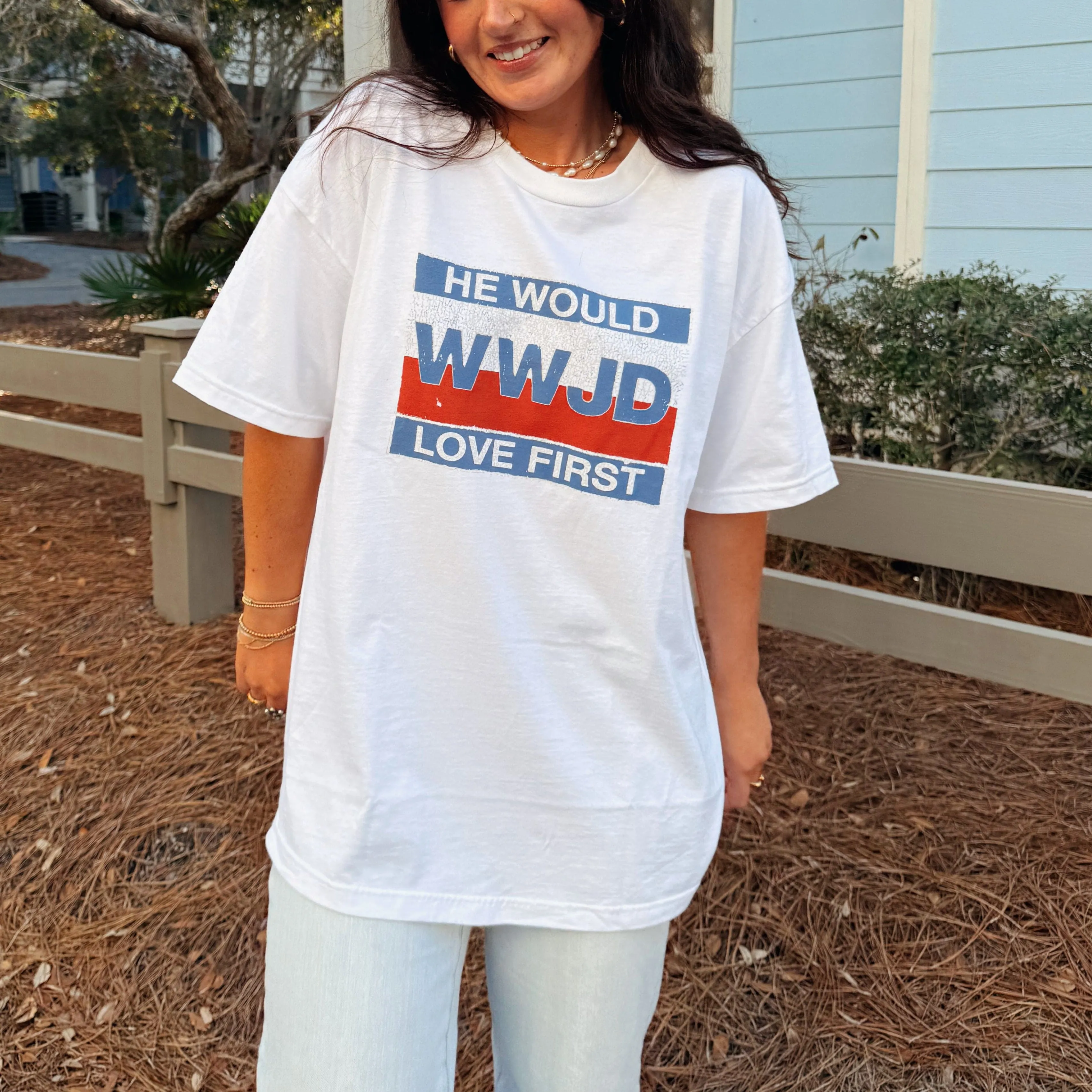 RESTOCK! | RETRO "WWJD" FLAG TEE | WHITE sold by He Would Love First product image thumbnail 2