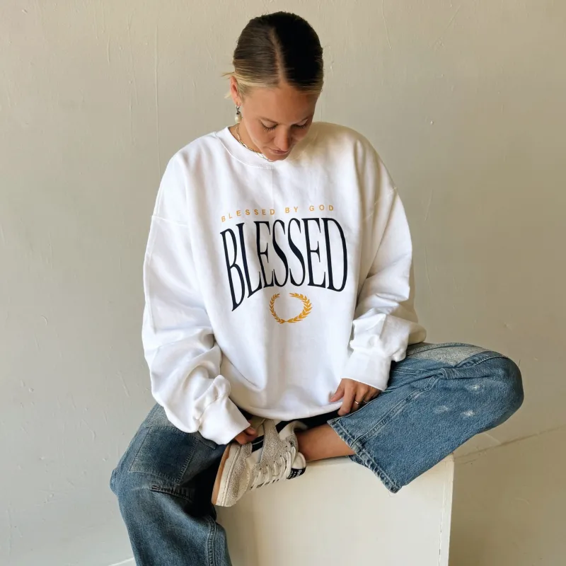 NEW EXCLUSIVE | "BLESSED" CREWNECK | WHITE sold by He Would Love First