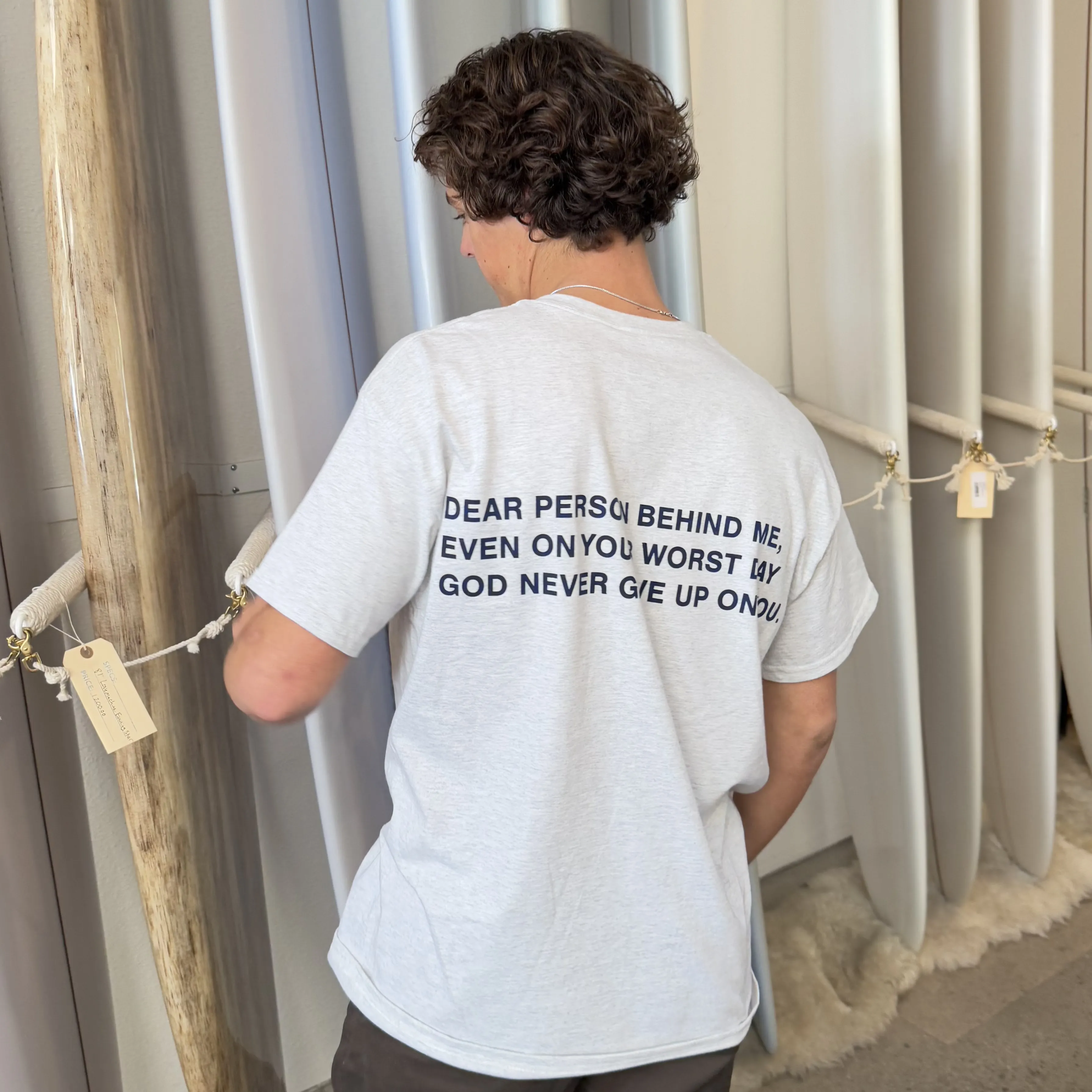 NEW EXCLUSIVE | "DEAR PERSON BEHIND ME" TEE | ASH/NAVY sold by He Would Love First product image thumbnail 5