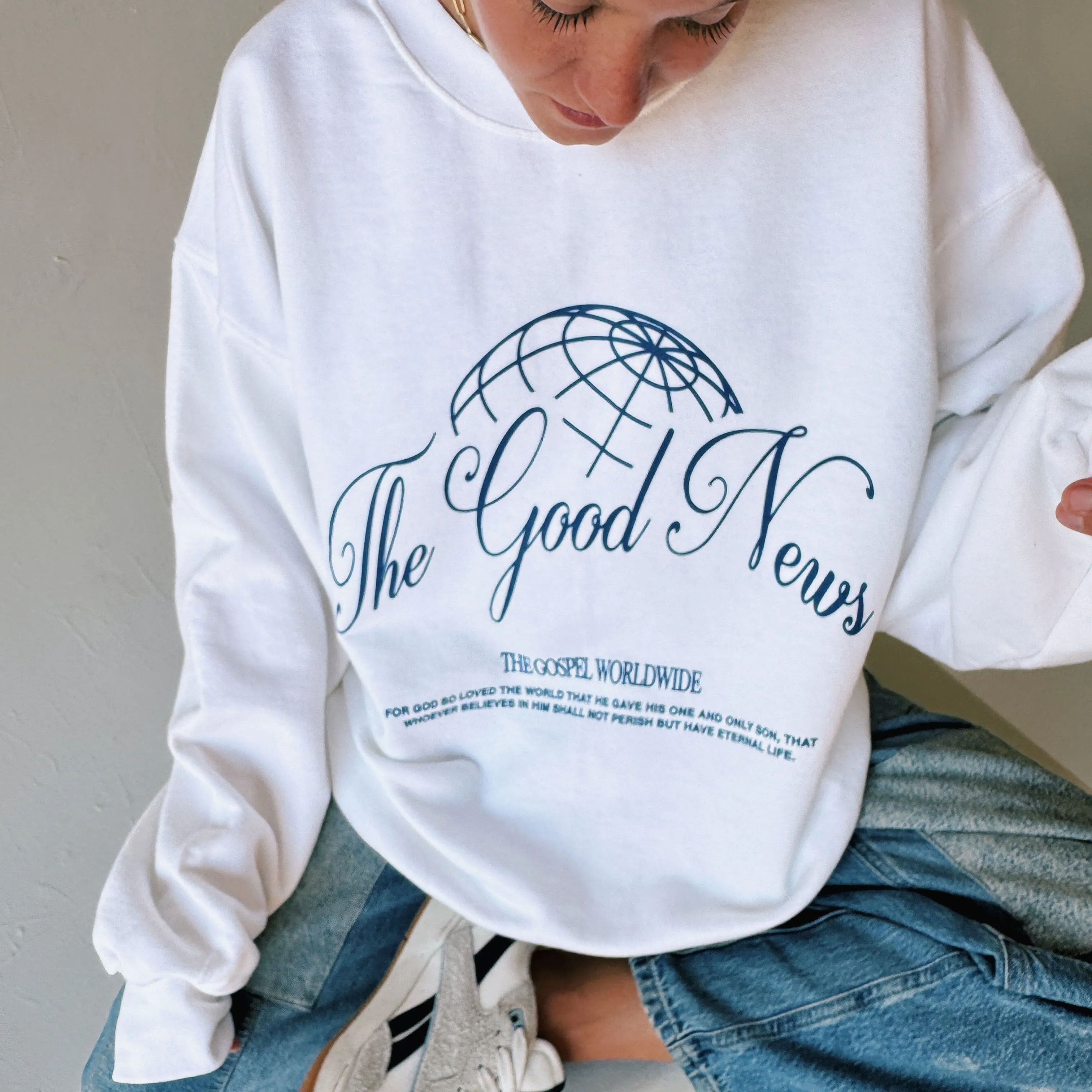 NEW | "THE GOOD NEWS" CREWNECK | WHITE sold by He Would Love First