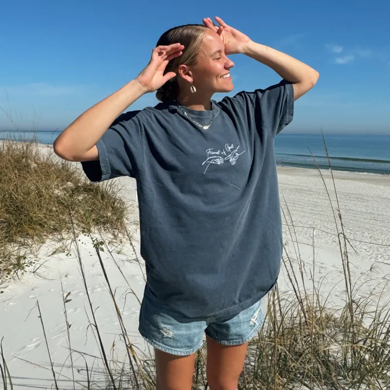 RESTOCK! | "FRIEND OF GOD" EMBROIDERED COMFORT COLOR TEE | DENIM sold by He Would Love First