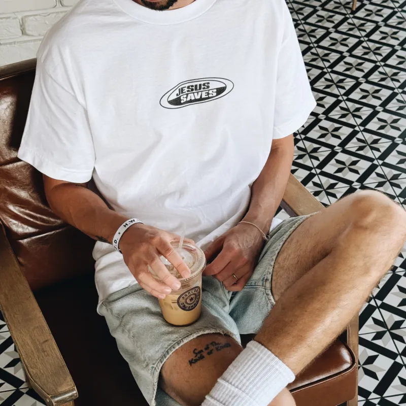 NEW! | "JESUS SAVES" RETRO TEE | WHITE sold by He Would Love First