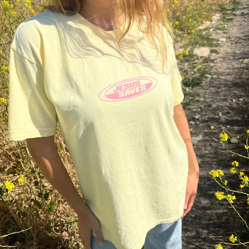 NEW! | "JESUS SAVES" RETRO COMFORT COLOR TEE | YELLOW sold by He Would Love First