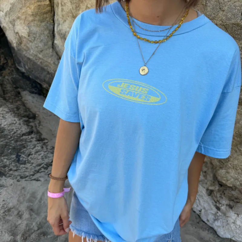 NEW! | "JESUS SAVES" RETRO TEE | LIGHT BLUE sold by He Would Love First
