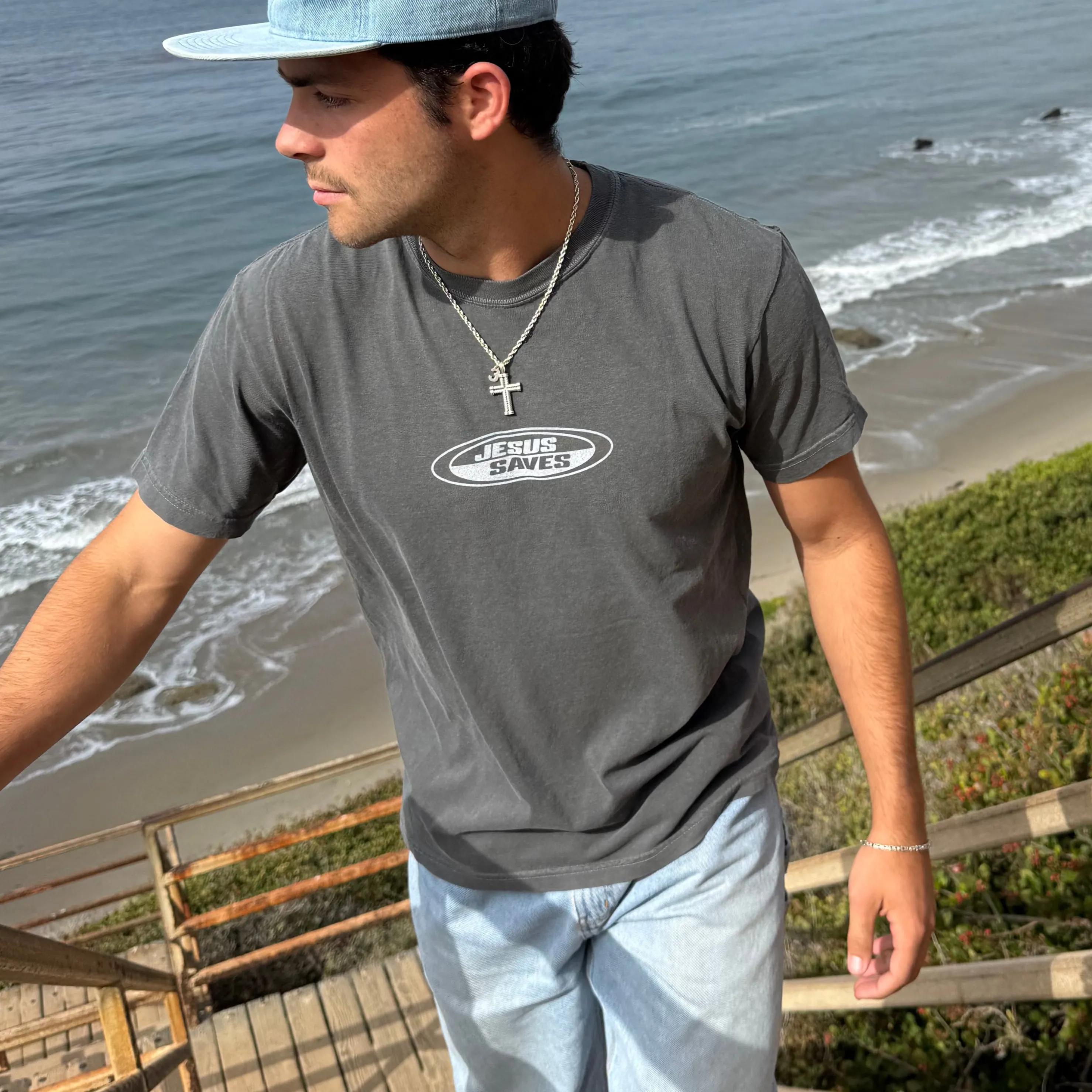 NEW! | "JESUS SAVES" RETRO COMFORT COLOR TEE | PEPPER sold by He Would Love First product image thumbnail 4