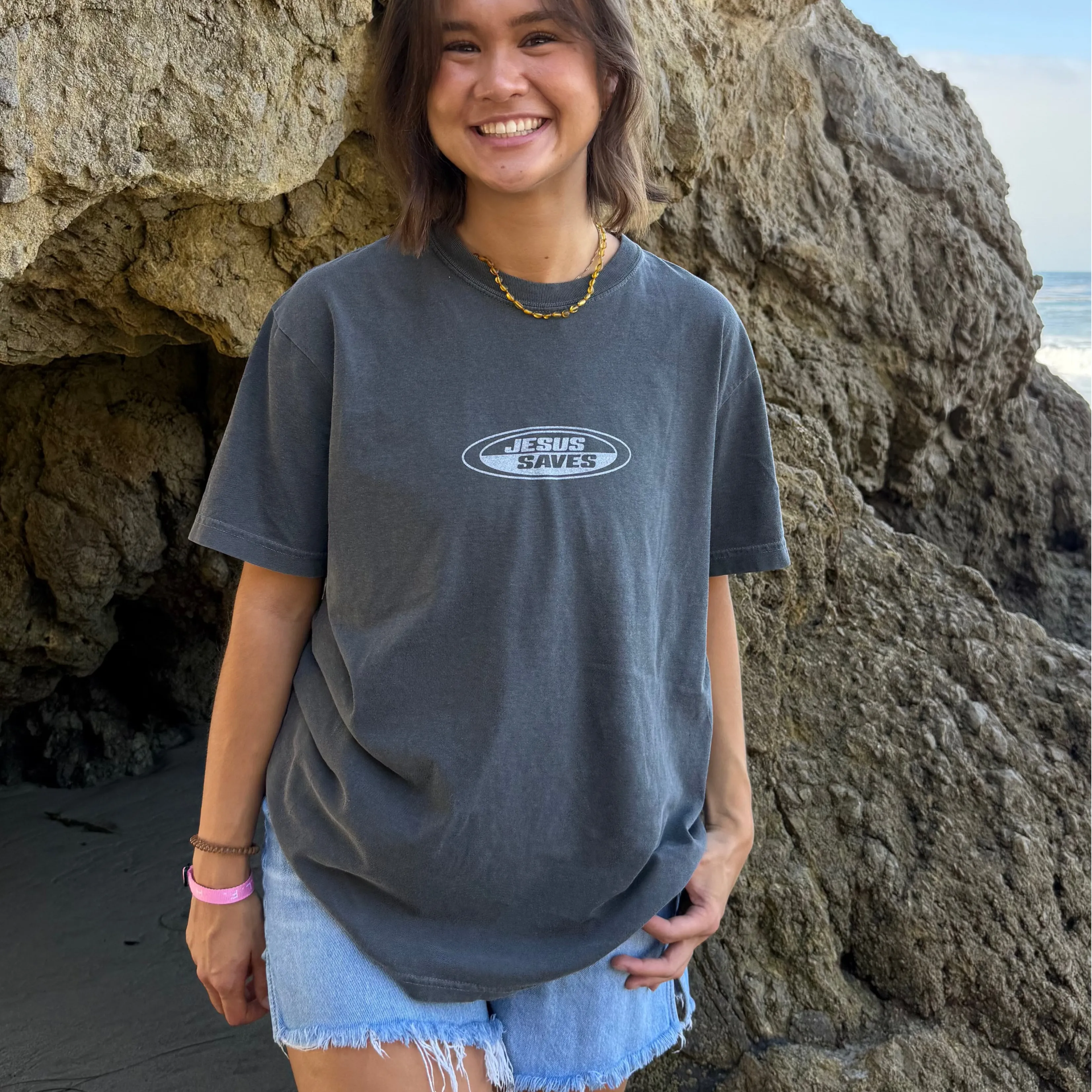 NEW! | "JESUS SAVES" RETRO COMFORT COLOR TEE | PEPPER sold by He Would Love First product image thumbnail 2