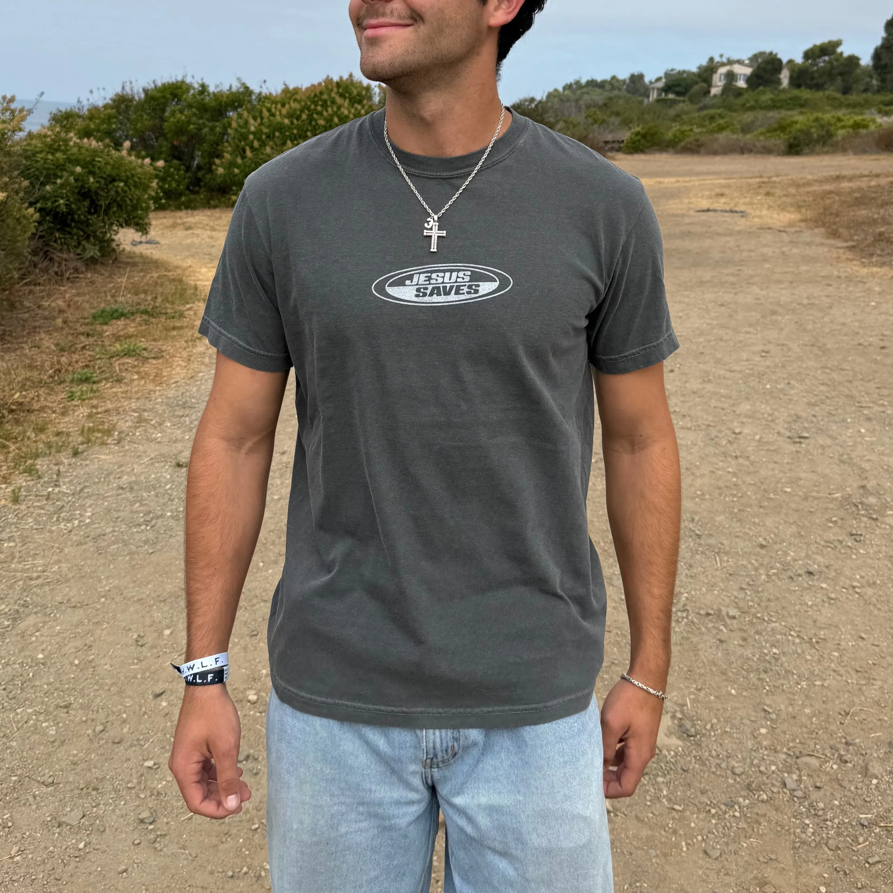 NEW! | "JESUS SAVES" RETRO COMFORT COLOR TEE | PEPPER sold by He Would Love First product image thumbnail 3