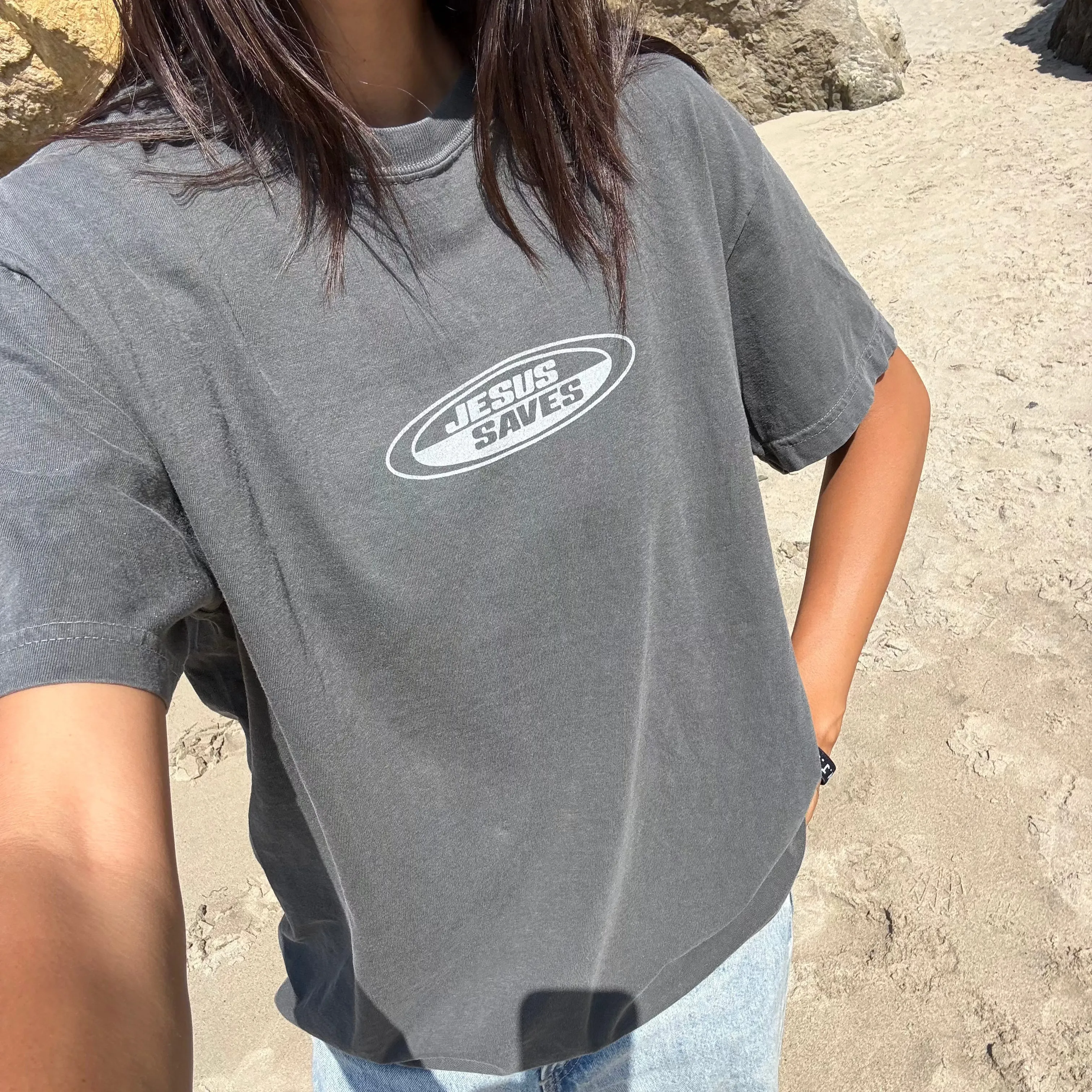 NEW! | "JESUS SAVES" RETRO COMFORT COLOR TEE | PEPPER sold by He Would Love First