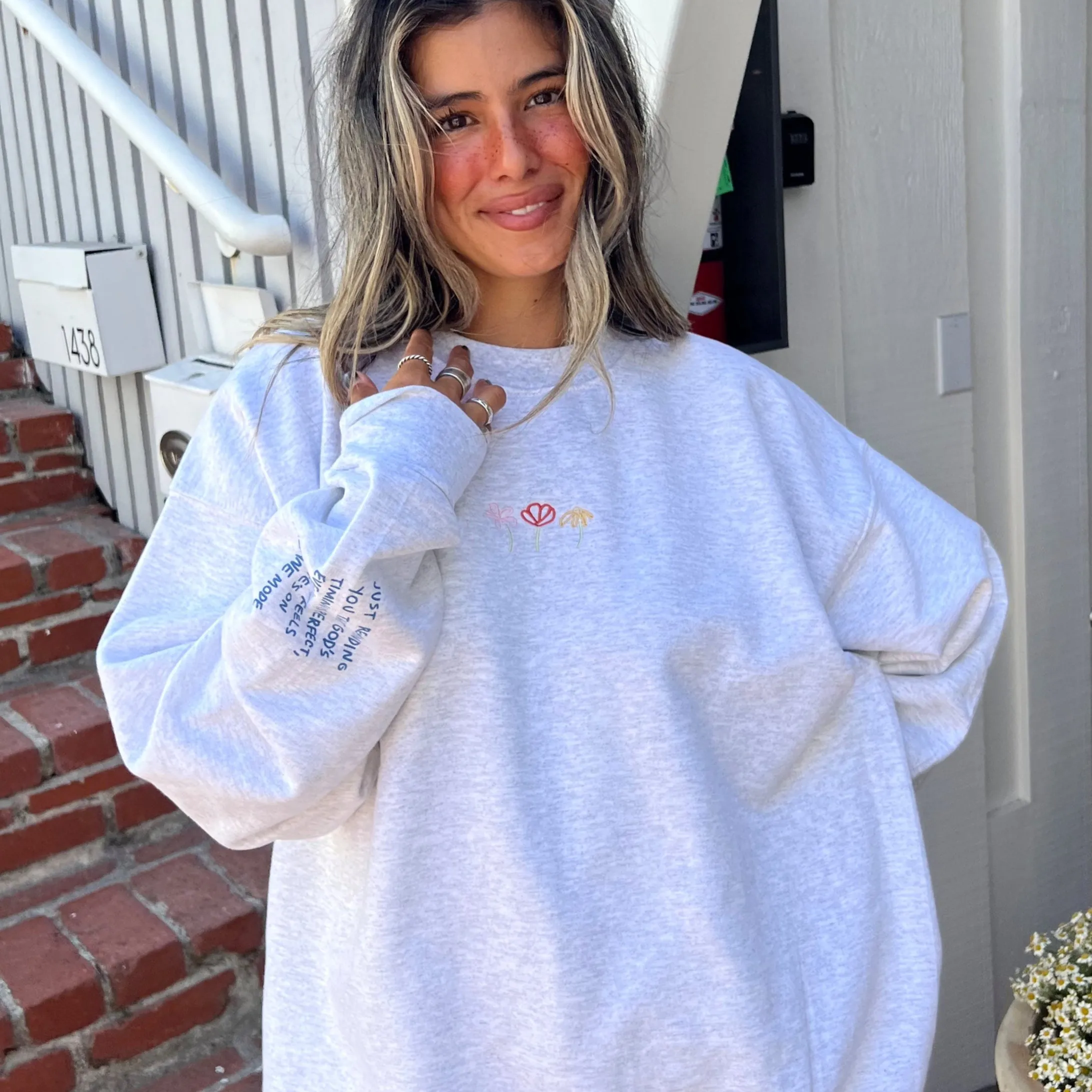 NEW! "FLOWER DOODLE" EMBROIDERED CREWNECK | ASH sold by He Would Love First product image thumbnail 2