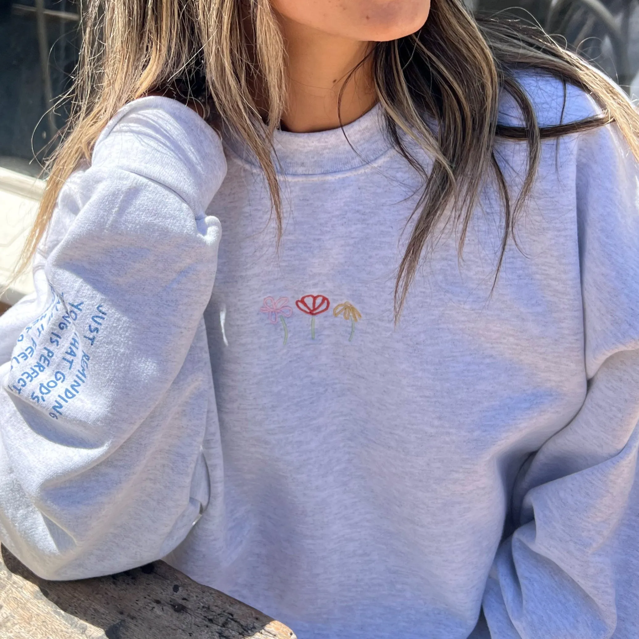 NEW! "FLOWER DOODLE" EMBROIDERED CREWNECK | ASH sold by He Would Love First product image thumbnail 3