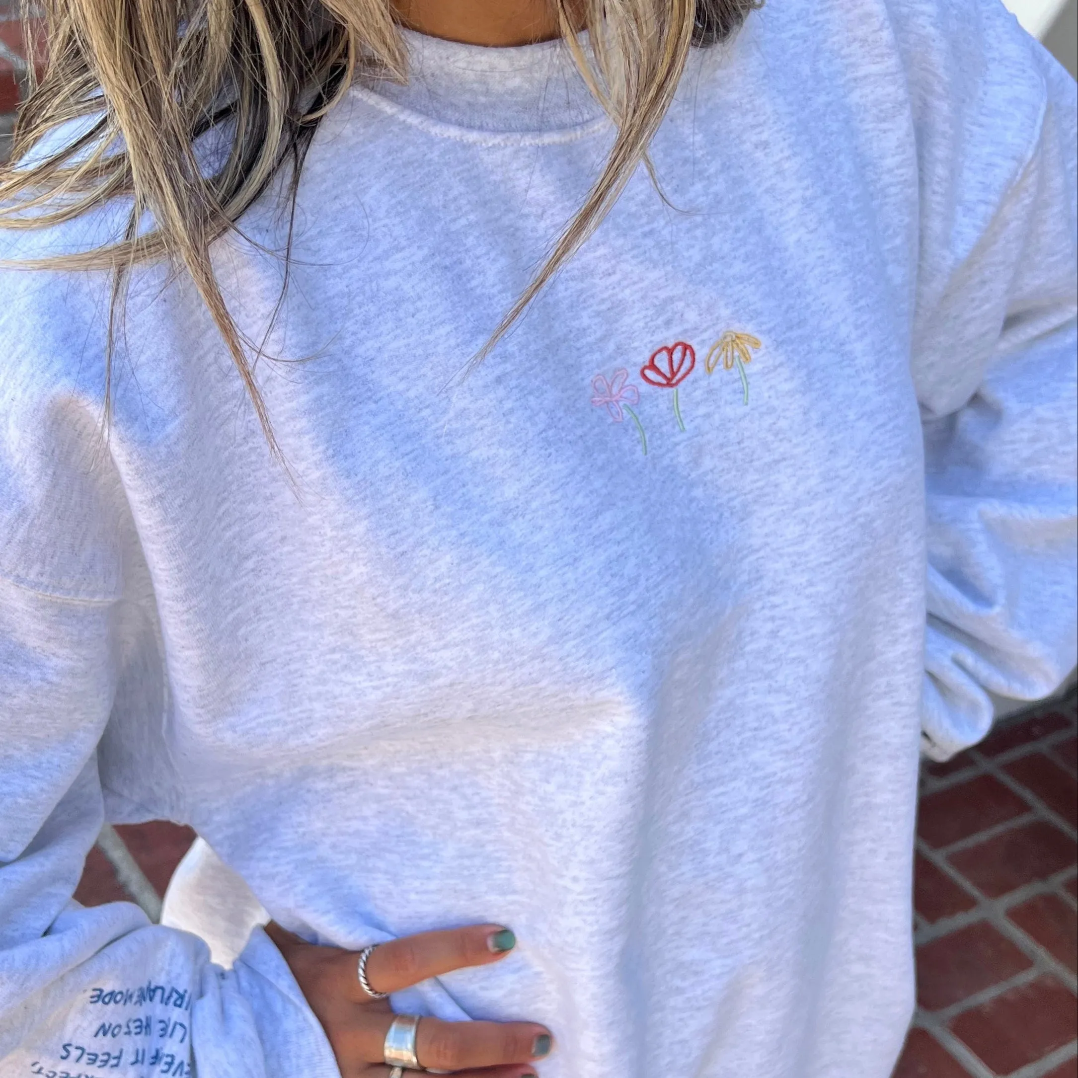 NEW! "FLOWER DOODLE" EMBROIDERED CREWNECK | ASH sold by He Would Love First