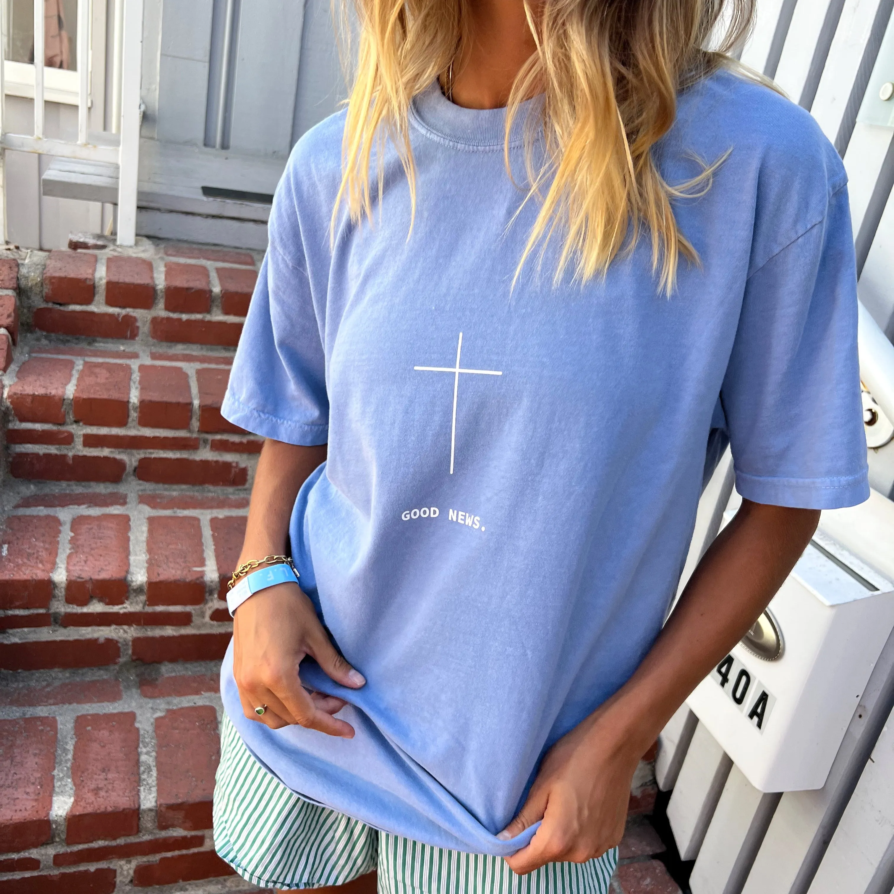 NEW! | "GOOD NEWS" PREMIUM COMFORT COLOR TEE | WASHED DENIM sold by He Would Love First product image thumbnail 4