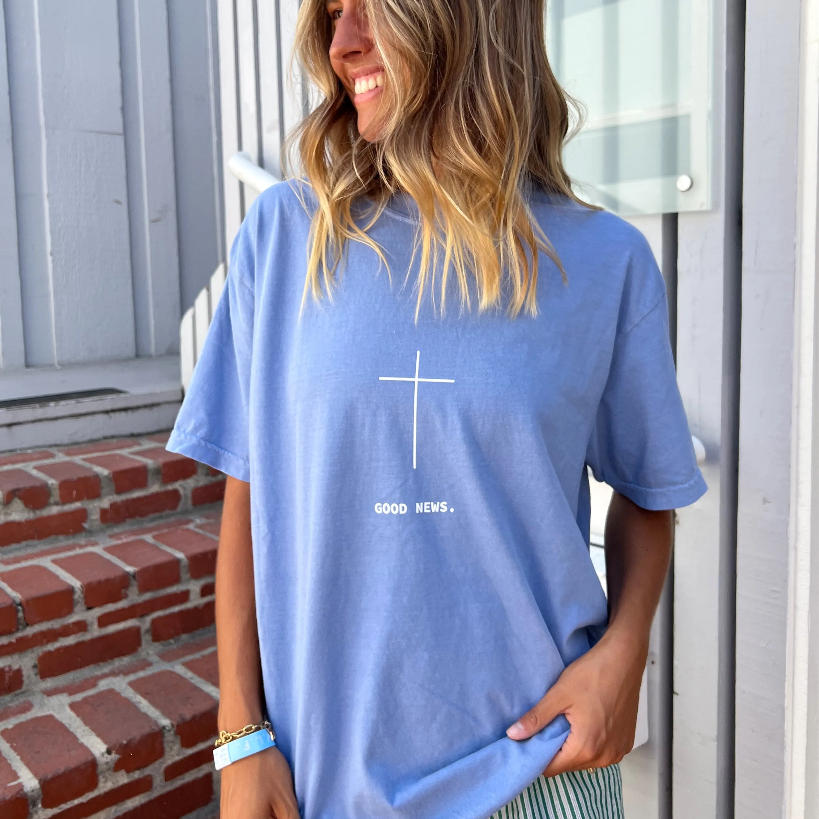 NEW! | "GOOD NEWS" PREMIUM COMFORT COLOR TEE | WASHED DENIM sold by He Would Love First