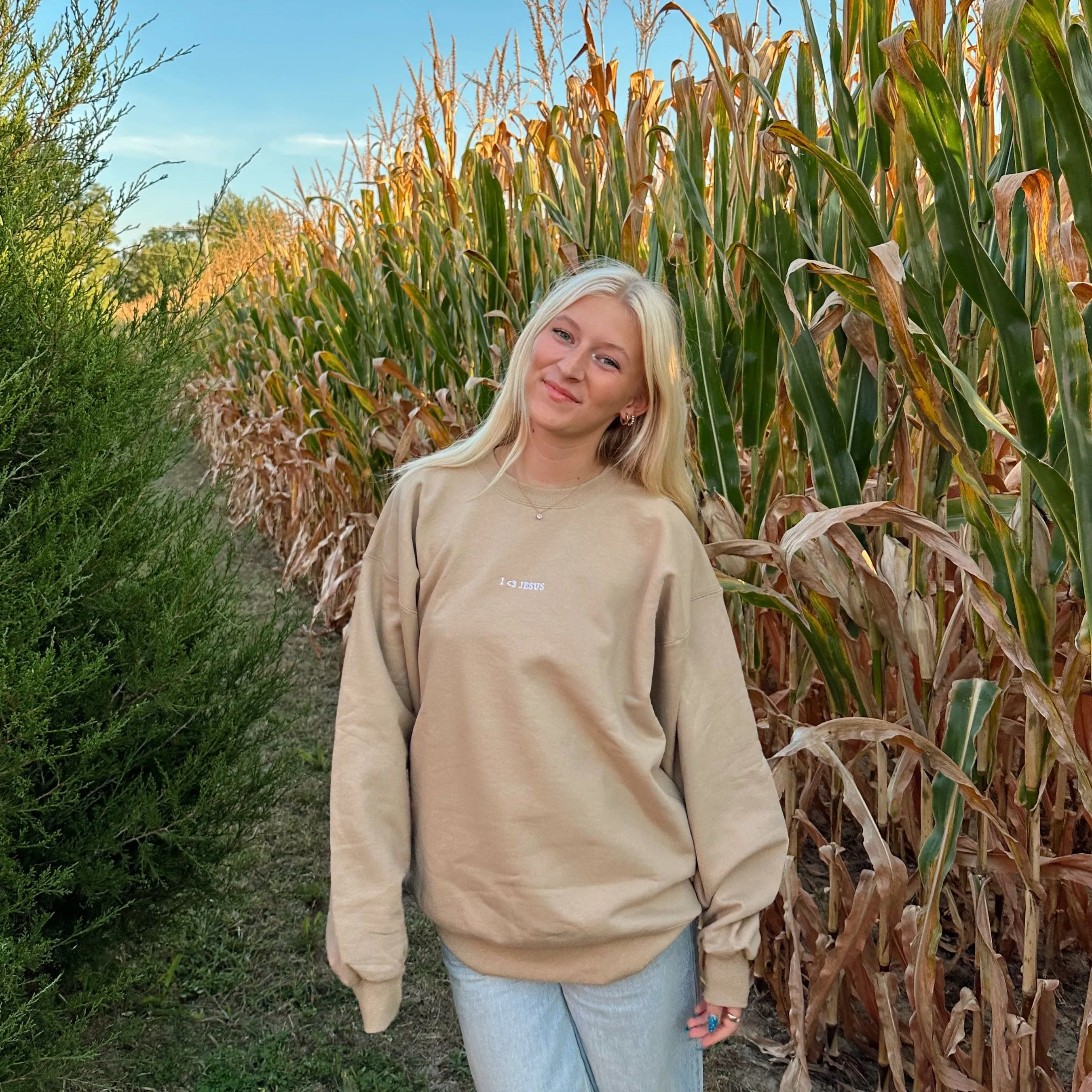 NEW | "I <3 JESUS" PREMIUM EMBROIDERED CREWNECK | LIGHT BROWN sold by He Would Love First product image thumbnail 2