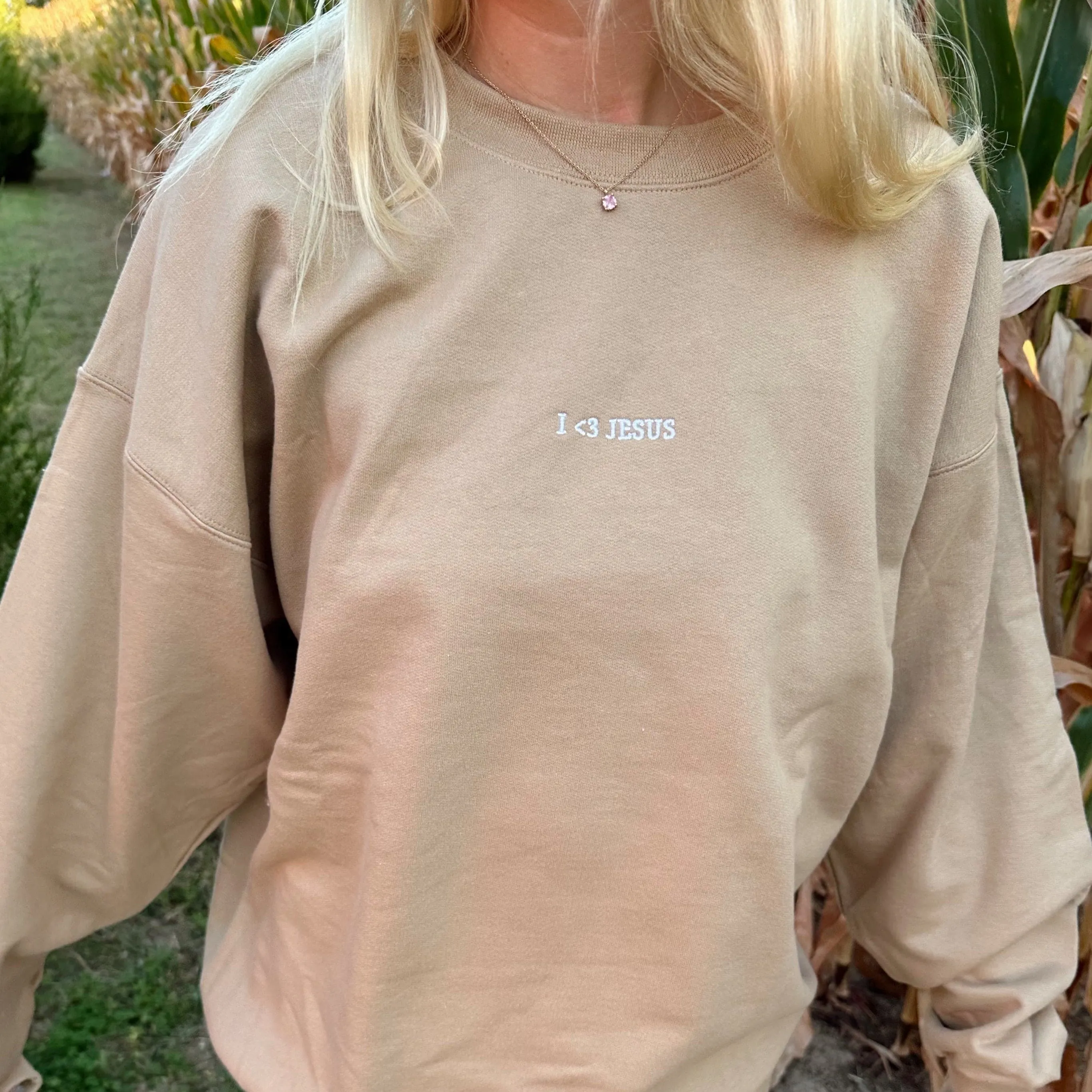 NEW | "I <3 JESUS" PREMIUM EMBROIDERED CREWNECK | LIGHT BROWN sold by He Would Love First product image thumbnail 3