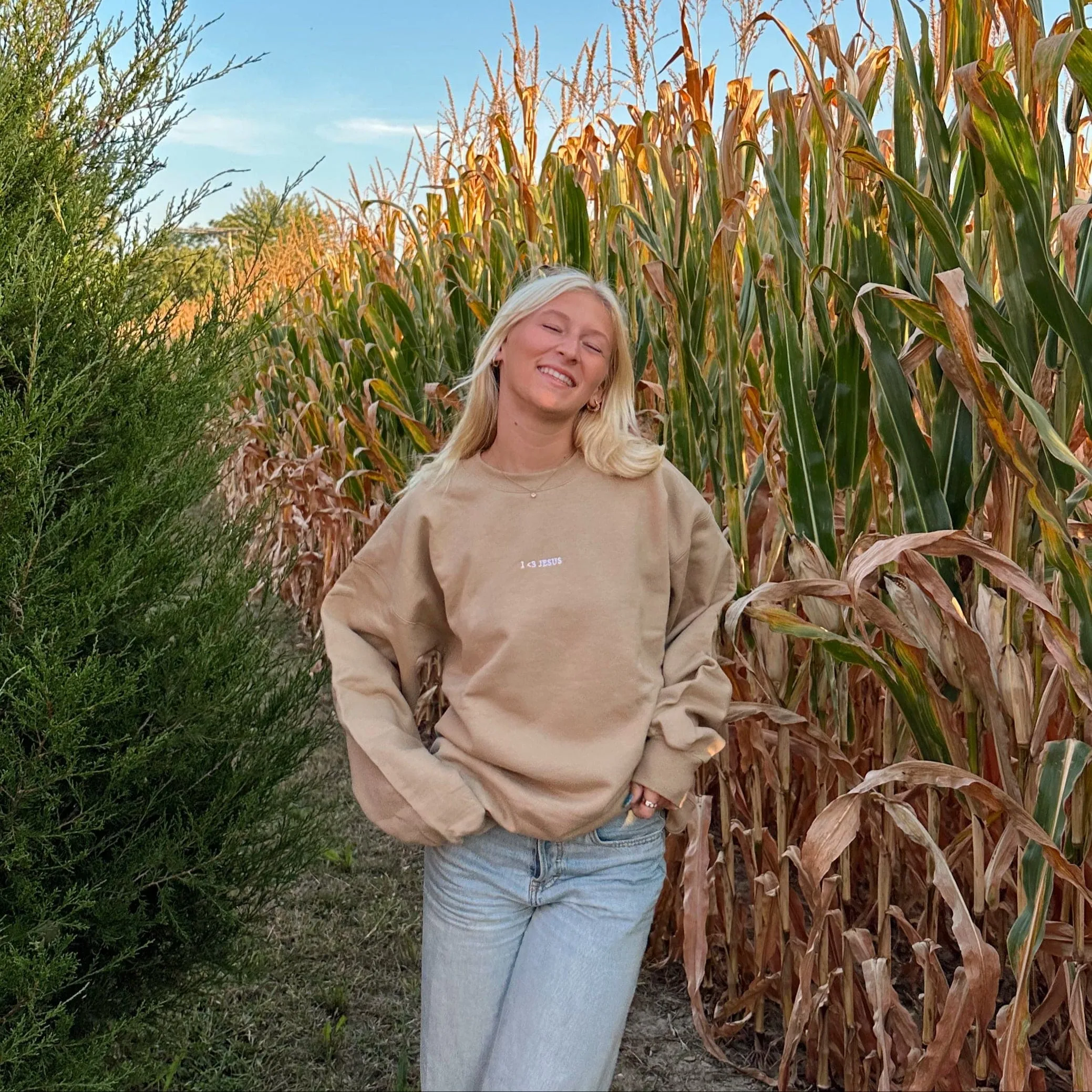 NEW | "I <3 JESUS" PREMIUM EMBROIDERED CREWNECK | LIGHT BROWN sold by He Would Love First product image thumbnail 5
