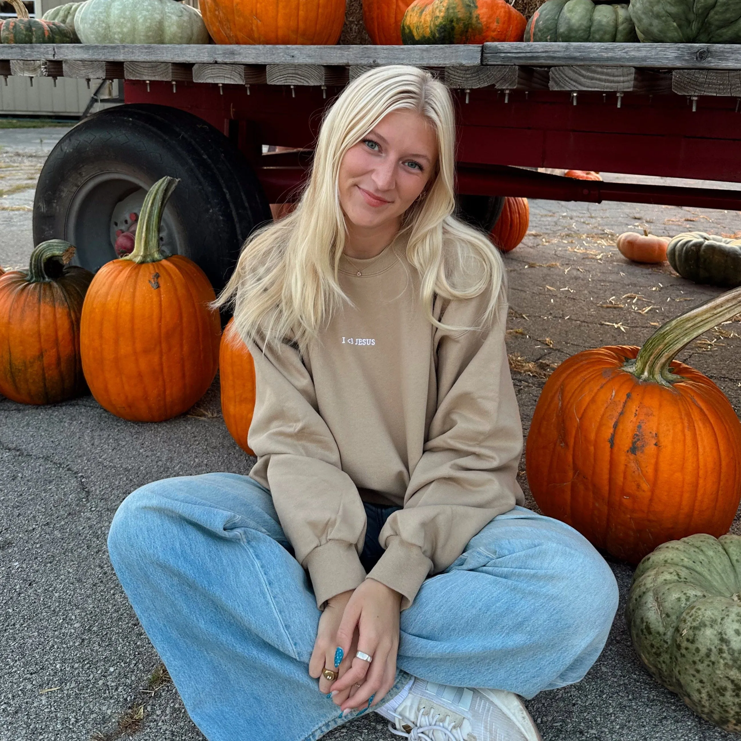 NEW | "I <3 JESUS" PREMIUM EMBROIDERED CREWNECK | LIGHT BROWN sold by He Would Love First product image thumbnail 4