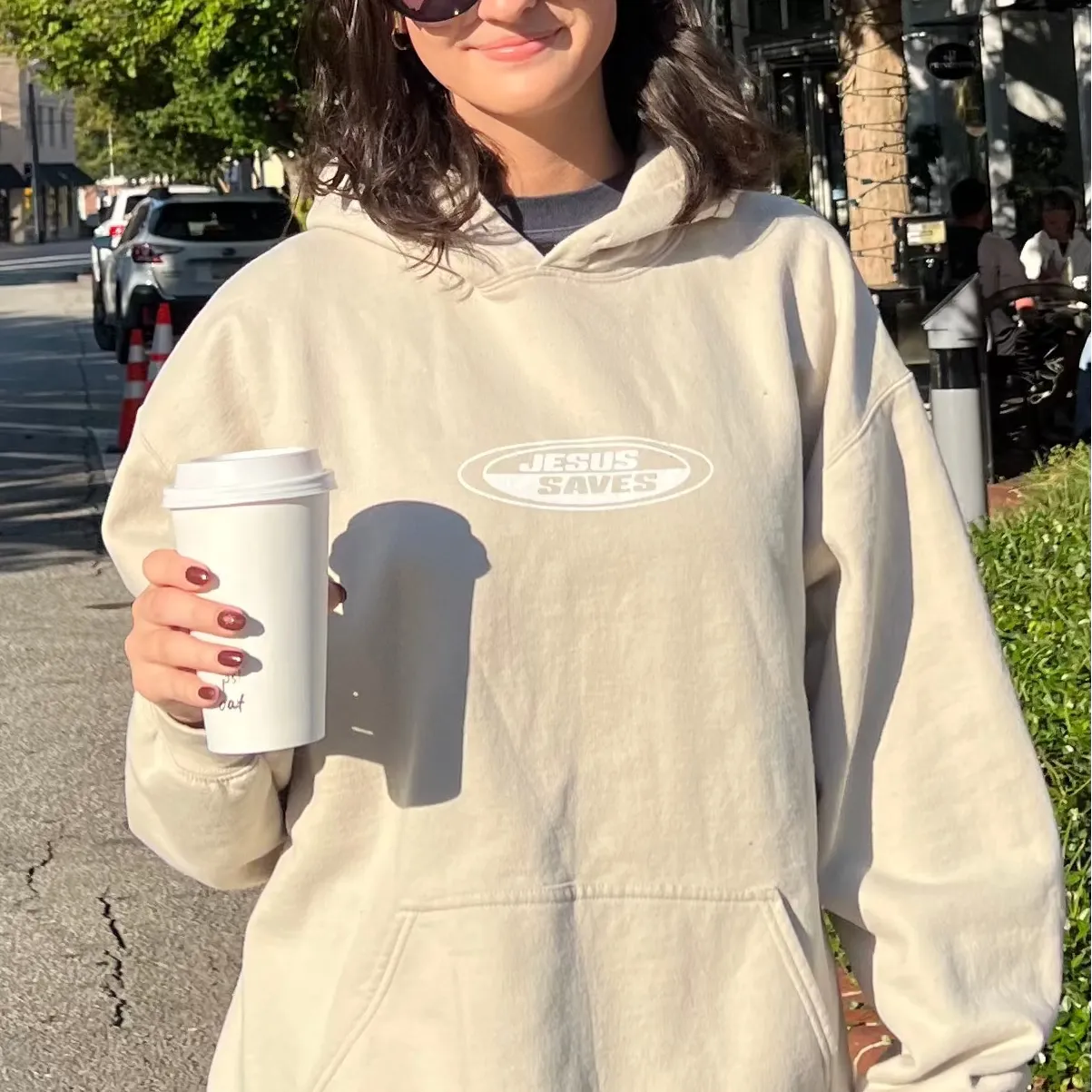 NEW! | "JESUS SAVES" RETRO HOODIE | SAND sold by He Would Love First product image thumbnail 3