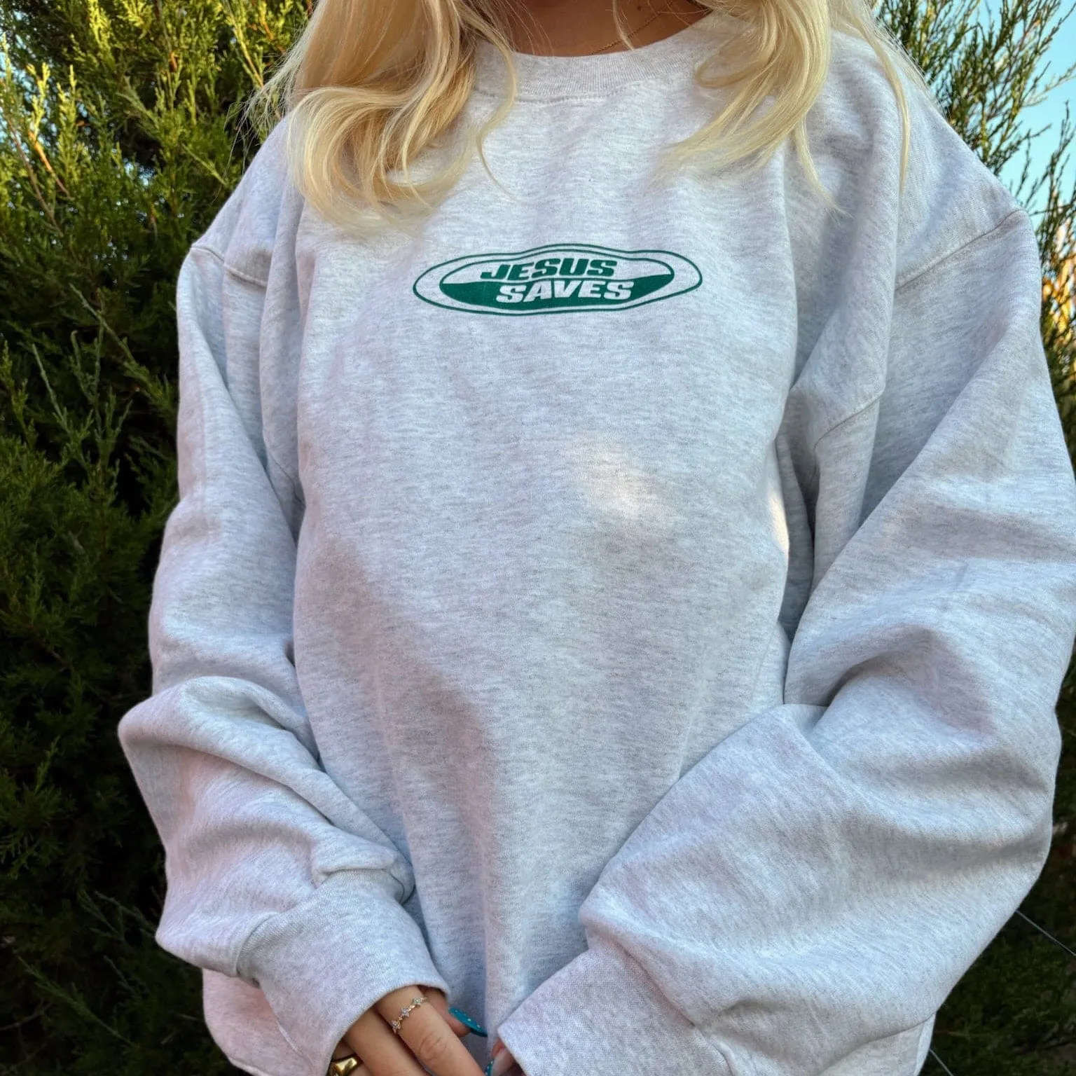 NEW! | "JESUS SAVES" RETRO CREWNECK | ASH sold by He Would Love First product image thumbnail 5