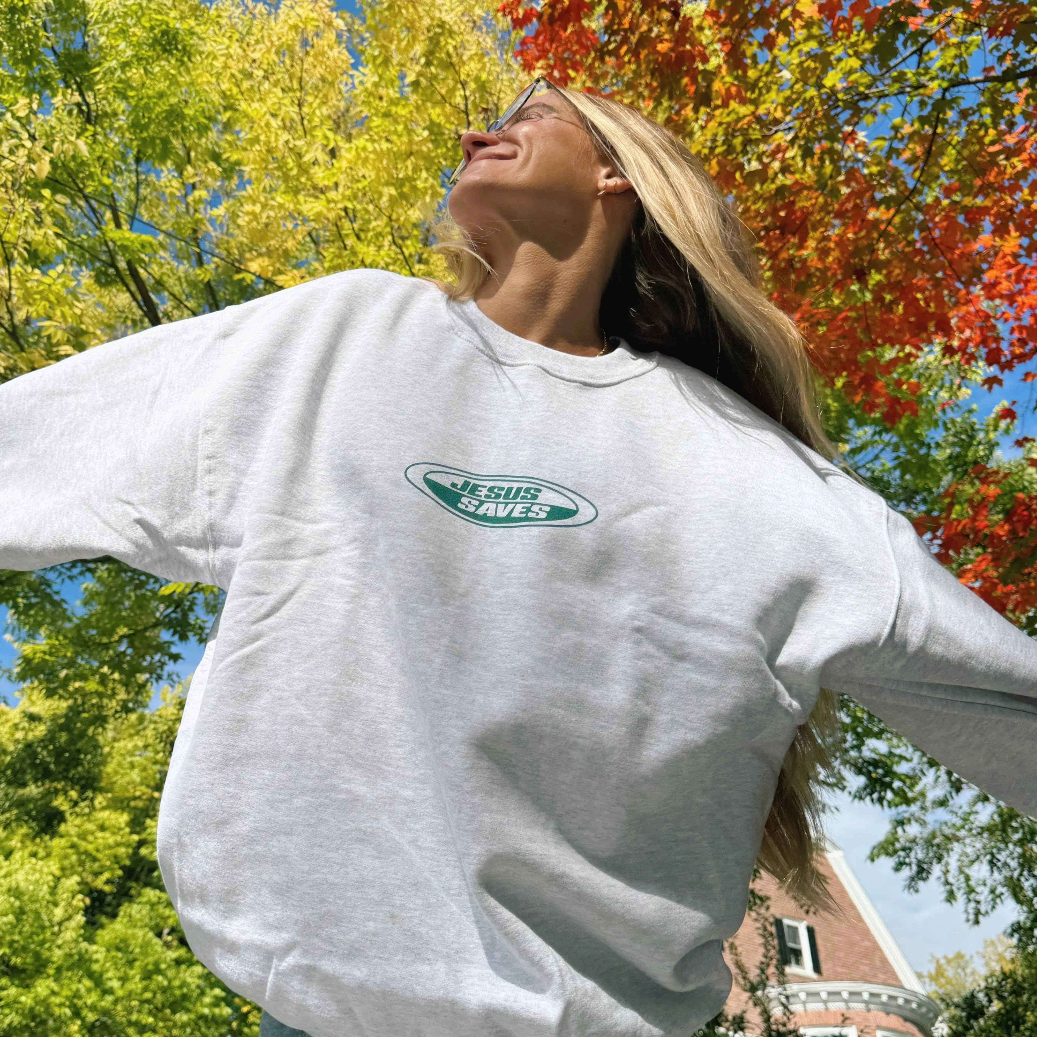 NEW! | "JESUS SAVES" RETRO CREWNECK | ASH sold by He Would Love First product image thumbnail 3