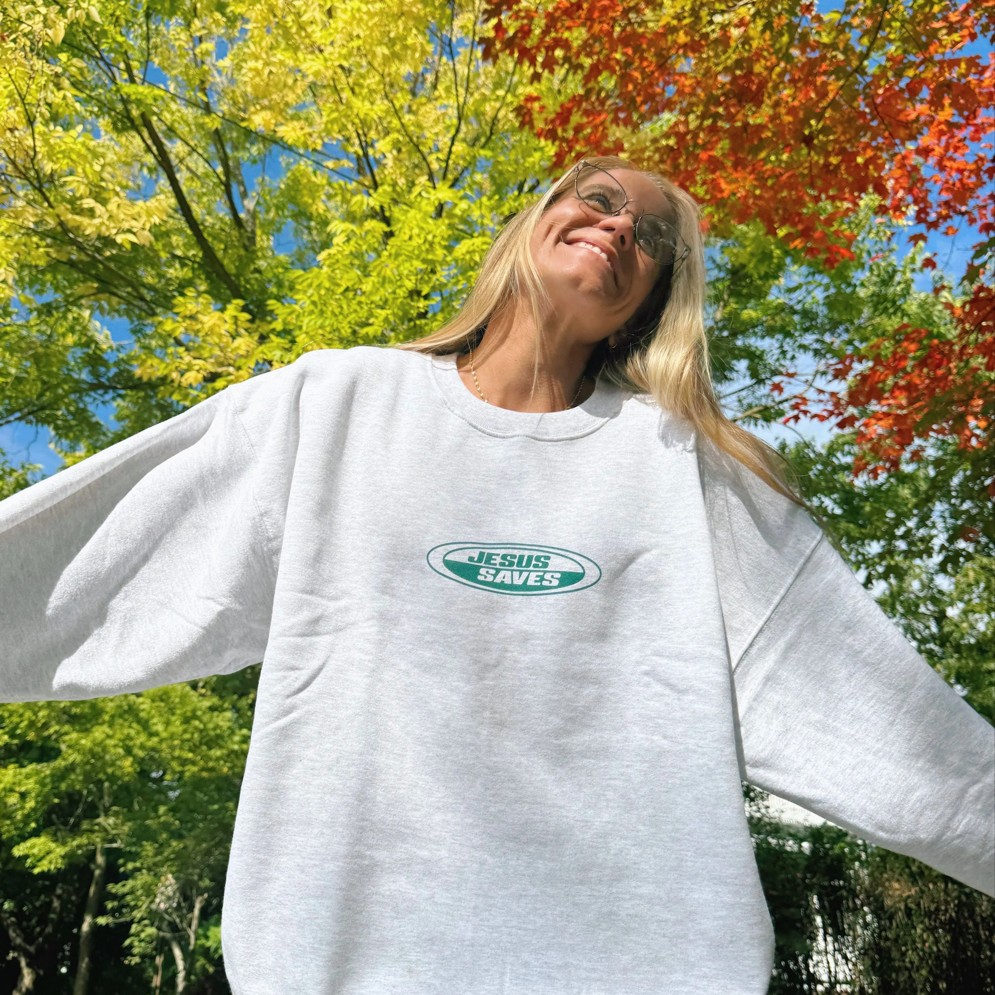 NEW! | "JESUS SAVES" RETRO CREWNECK | ASH sold by He Would Love First product image thumbnail 4