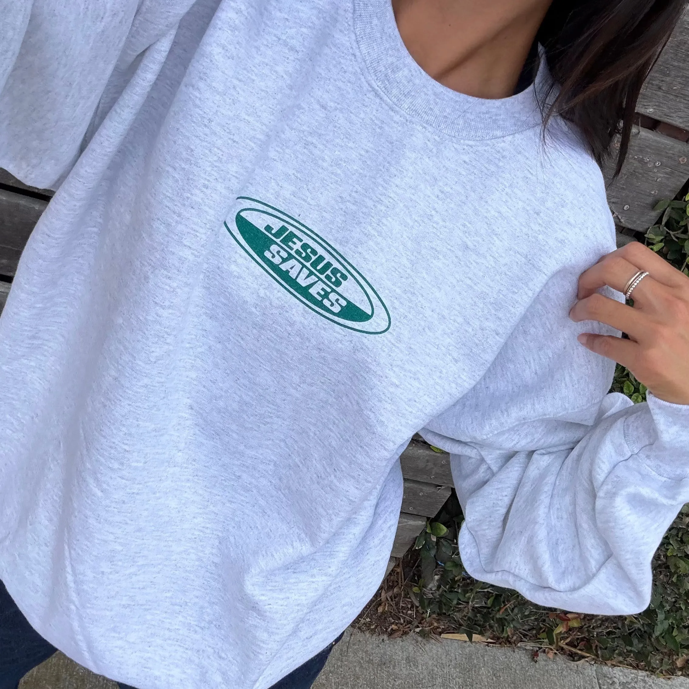 NEW! | "JESUS SAVES" RETRO CREWNECK | ASH sold by He Would Love First product image thumbnail 2