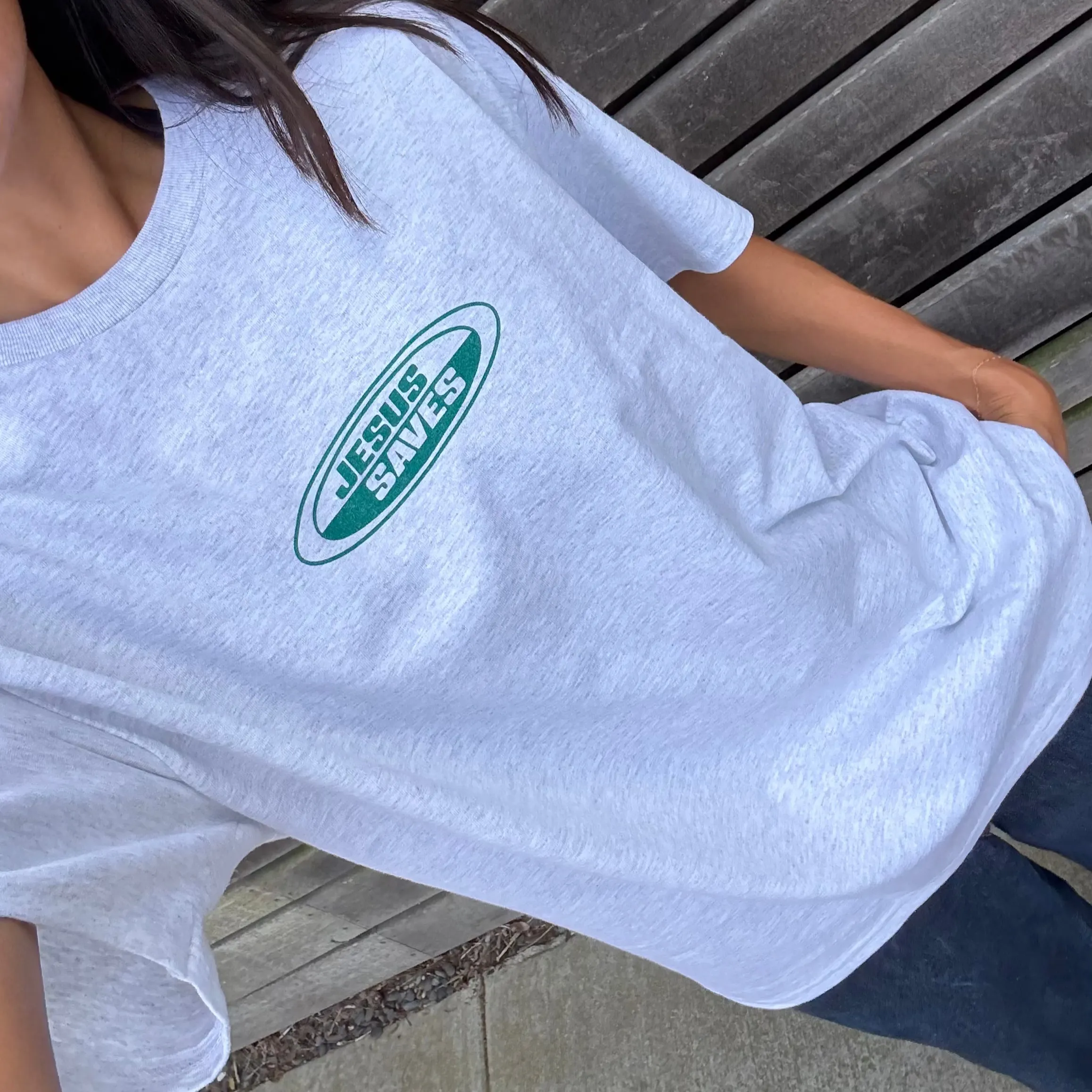 NEW! | "JESUS SAVES" RETRO TEE | ASH sold by He Would Love First product image thumbnail 2