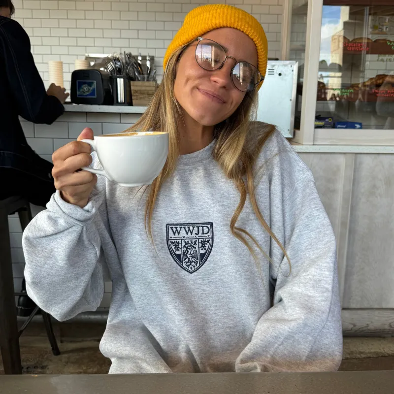 NEW! | VINTAGE "WWJD CREST" CREWNECK | ASH sold by He Would Love First