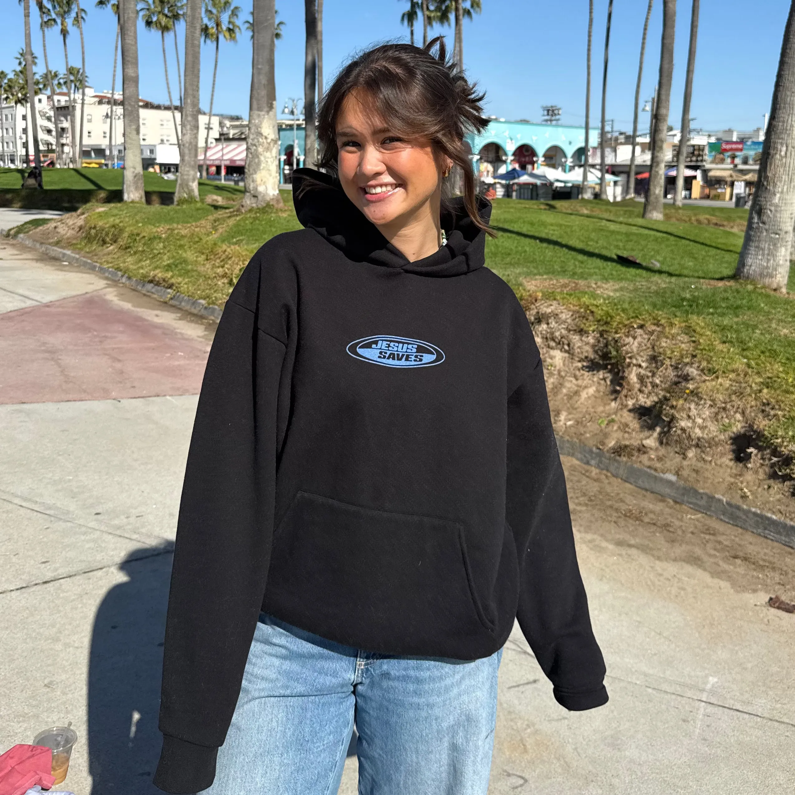 PREMIUM | "JESUS SAVES" HEAVY WEIGHT HOODIE | BLACK/BLUE sold by He Would Love First product image thumbnail 3