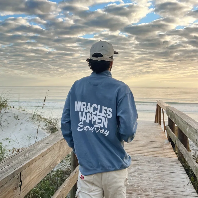 NEW! | "MIRACLES" COMFORT COLOR QUARTER ZIP | BLUE JEAN made by He Would Love First