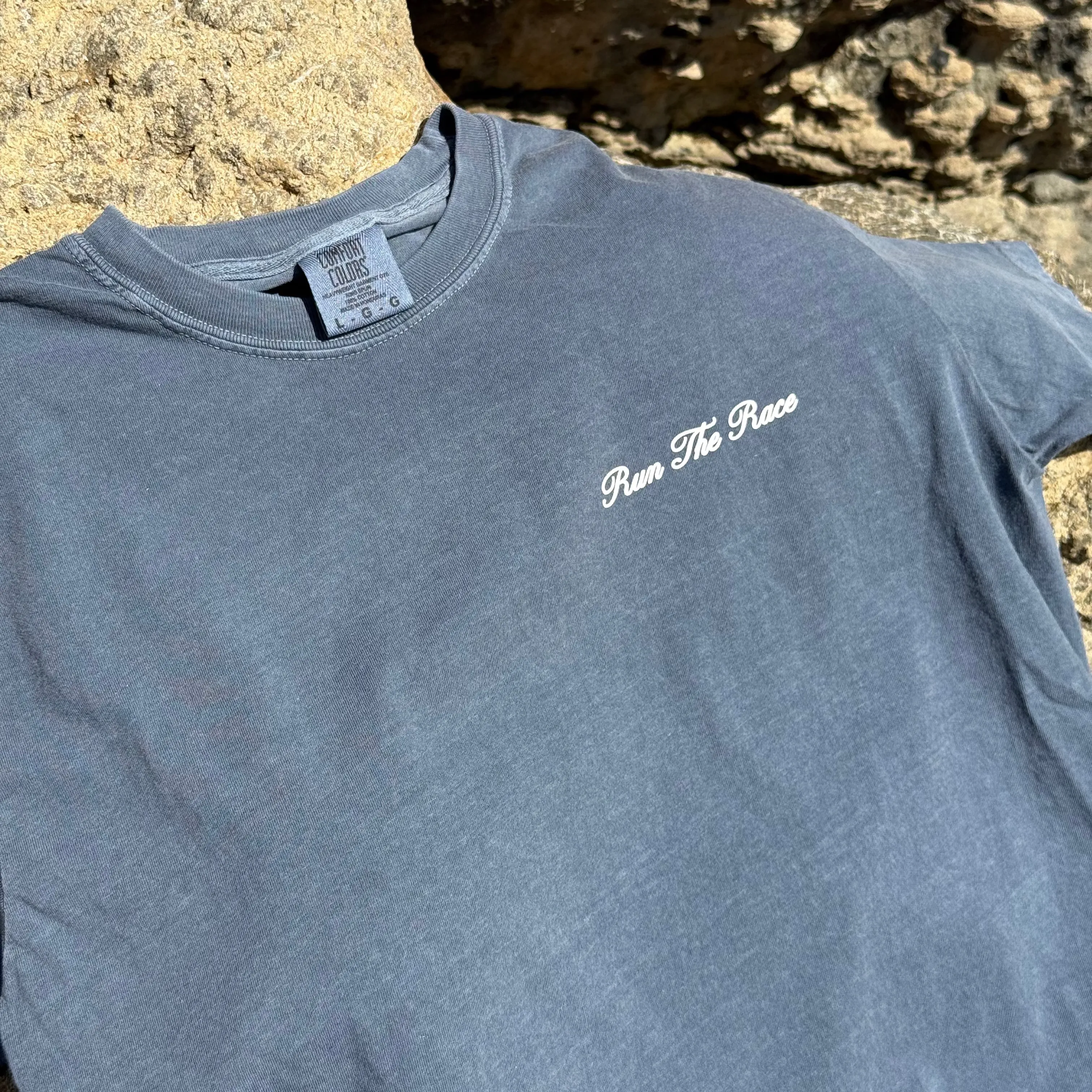 NEW! | "RUN THE RACE" PREMIUM COMFORT COLOR TEE | DENIM sold by He Would Love First product image thumbnail 3