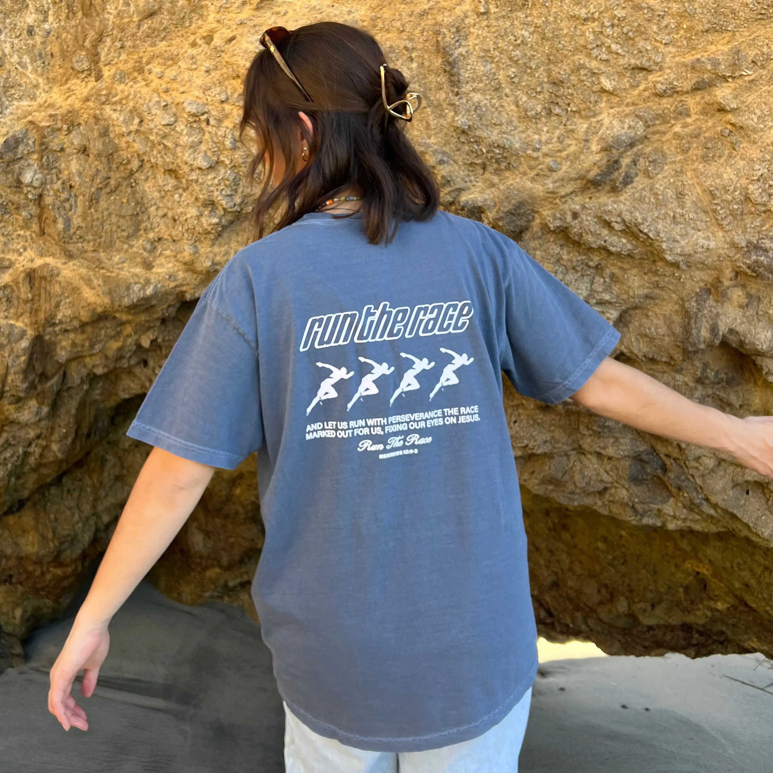 NEW! | "RUN THE RACE" PREMIUM COMFORT COLOR TEE | DENIM sold by He Would Love First